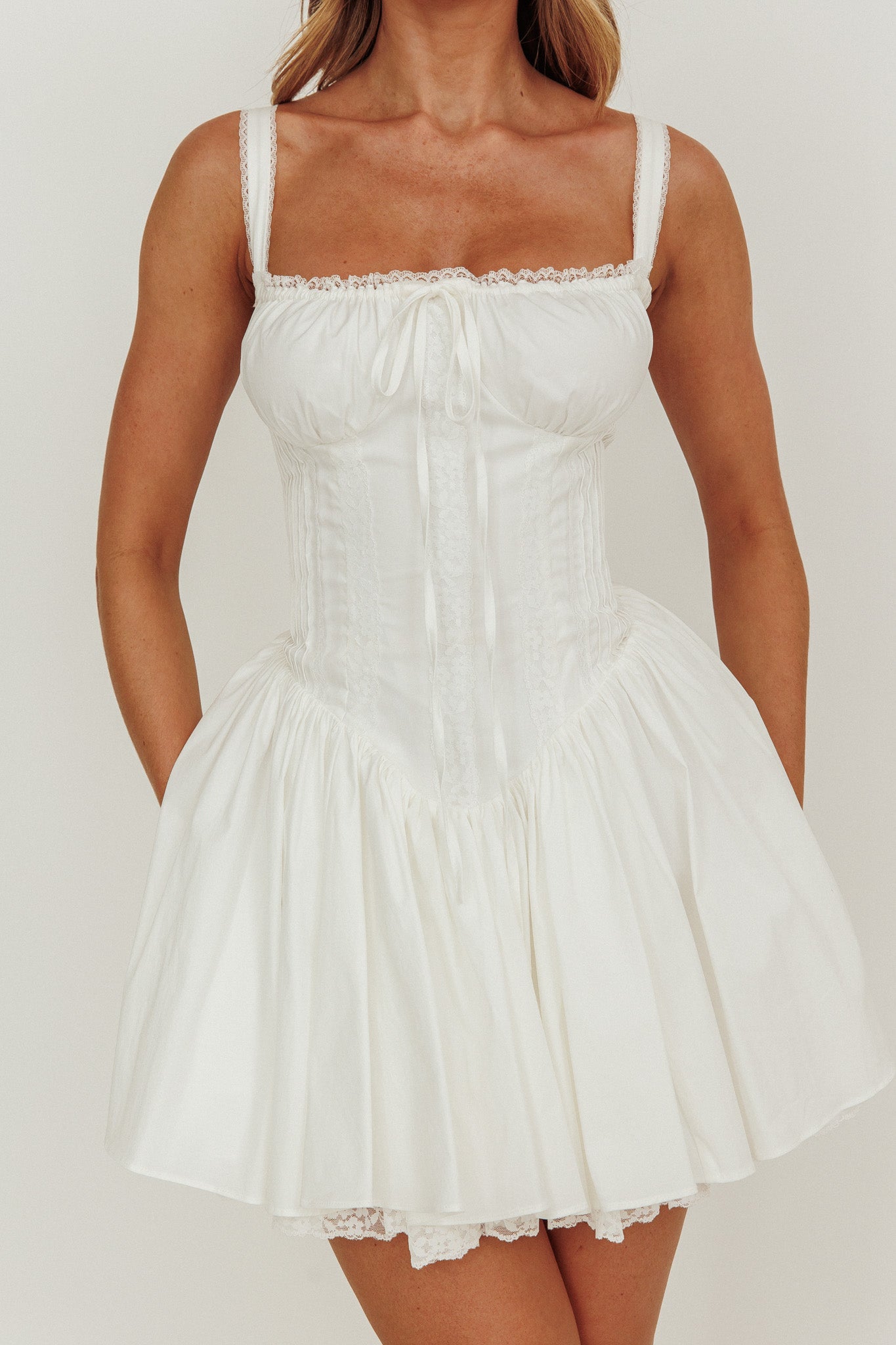 Jennie Corset Flared Mini Dress Off White by Selfie Leslie