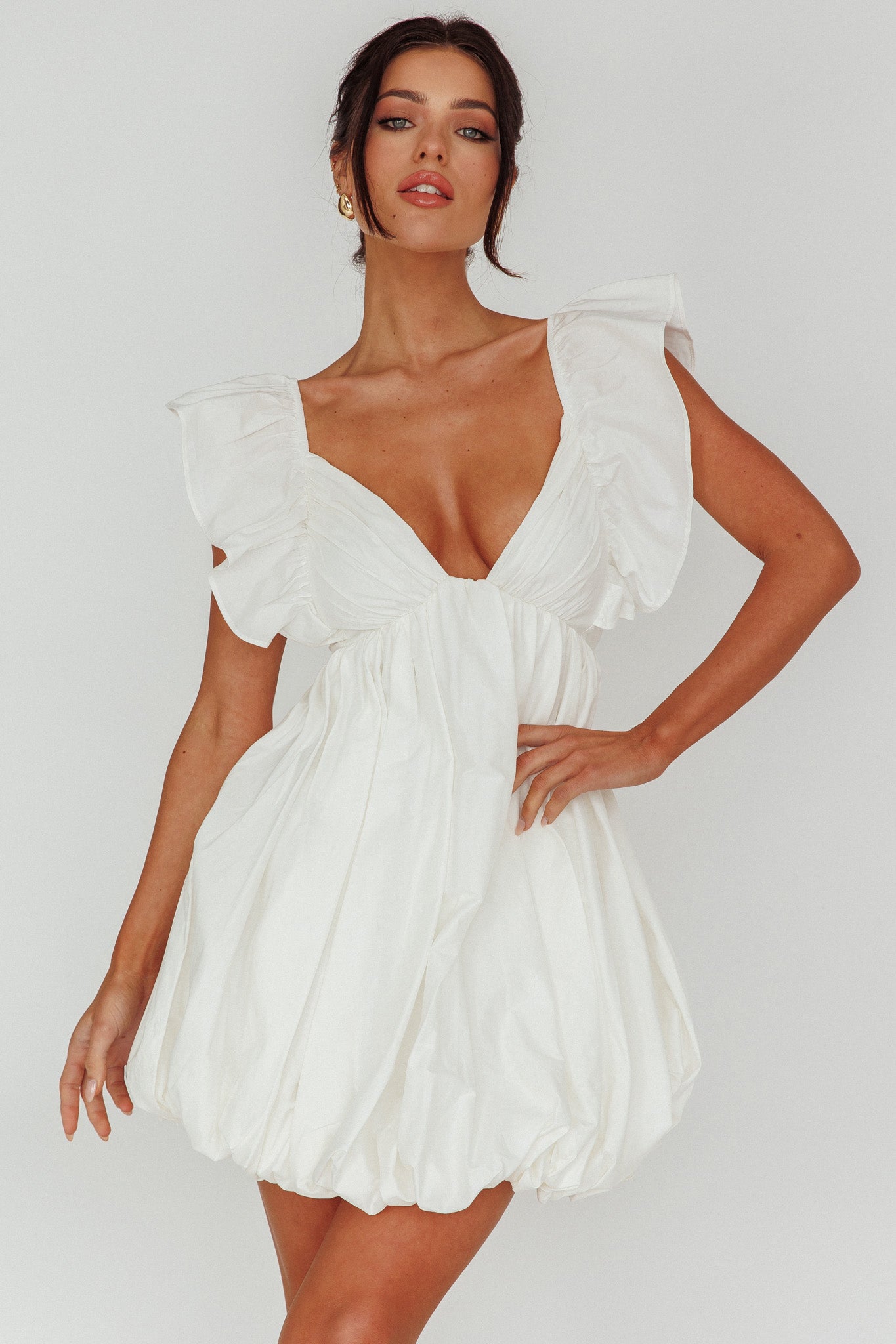 Horoscope Bubble Hem Mini Dress Ivory by Selfie Leslie