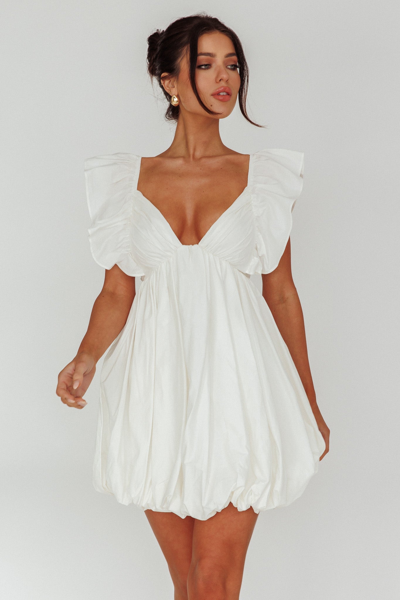 Horoscope Bubble Hem Mini Dress Ivory by Selfie Leslie