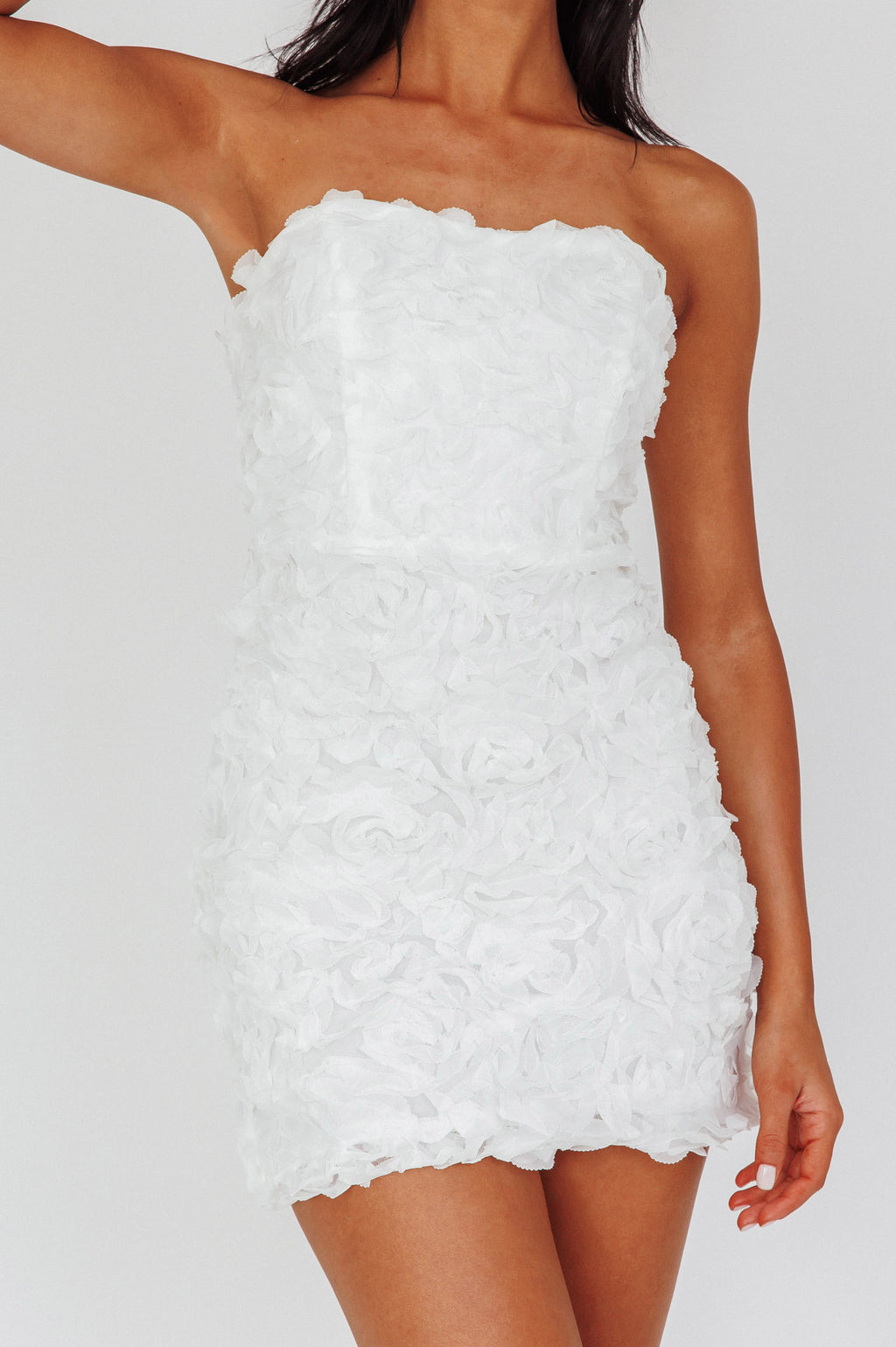 Charmer Floral Embellished Mini Dress Ivory by Selfie Leslie