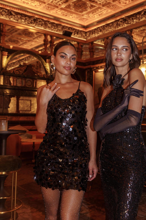 Moon Dust Sequin Mini Dress Black