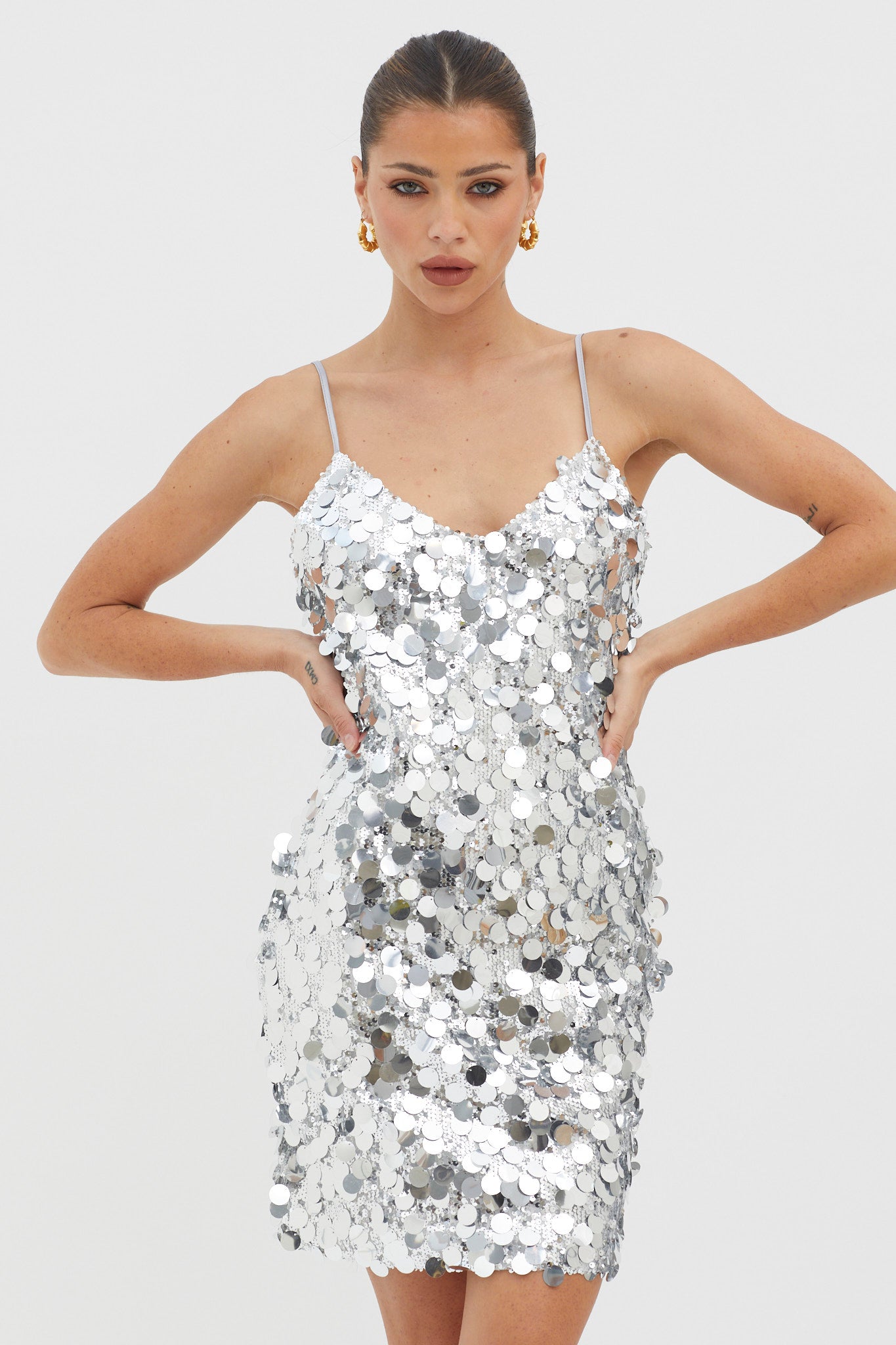 Moon Dust Sequin Mini Dress Silver by Selfie Leslie