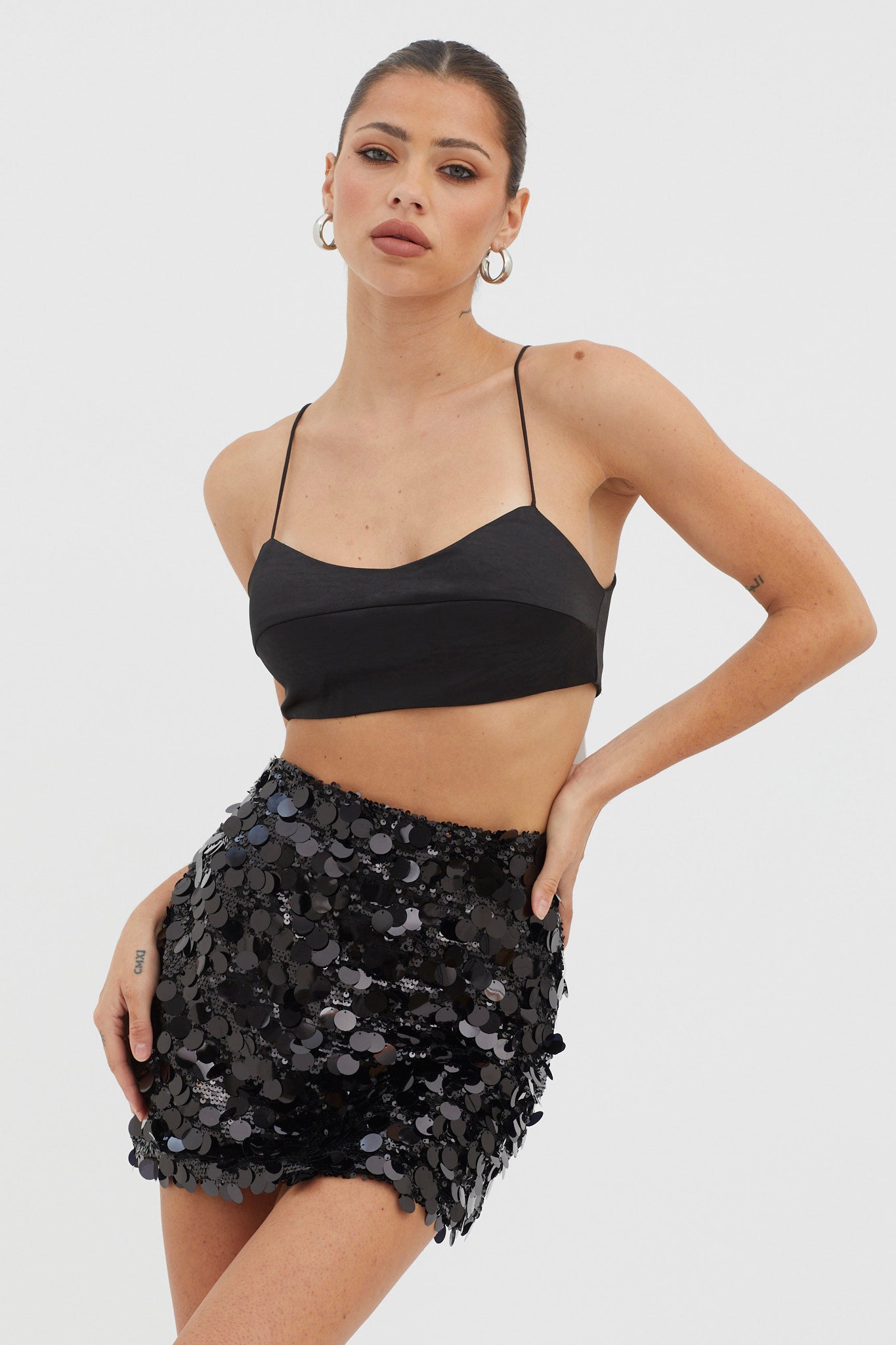 Gin Fizz Sequin Mini Skirt Black by Selfie Leslie