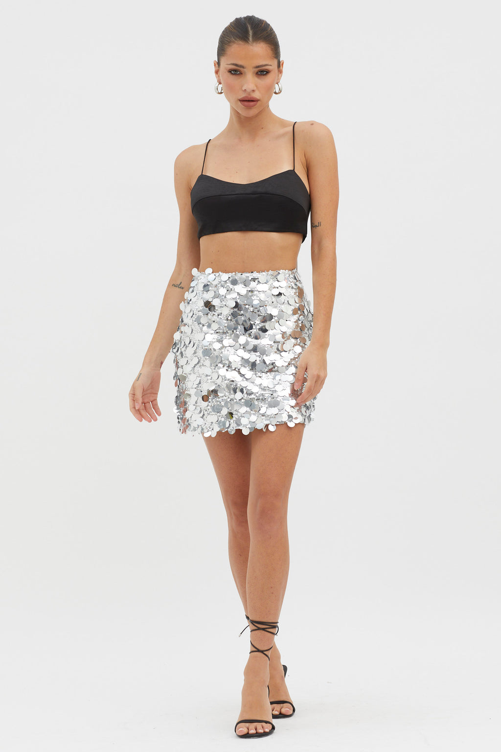 Gin Fizz Sequin Mini Skirt Silver by Selfie Leslie