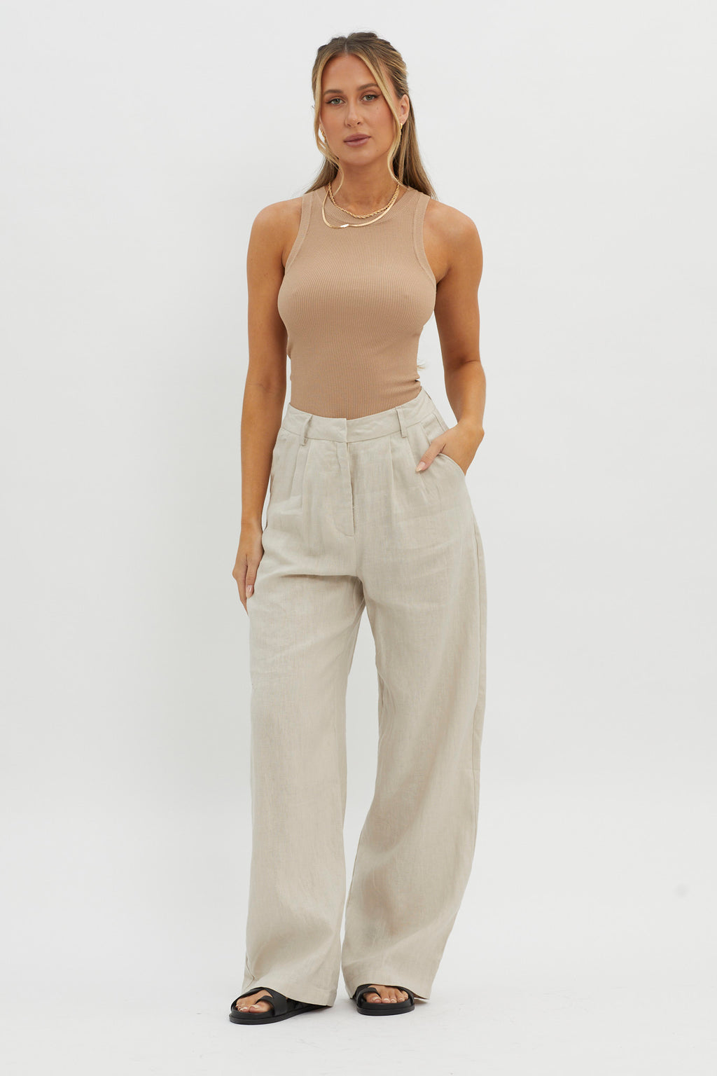 Level Up Ribbed Top Beige by Selfie Leslie