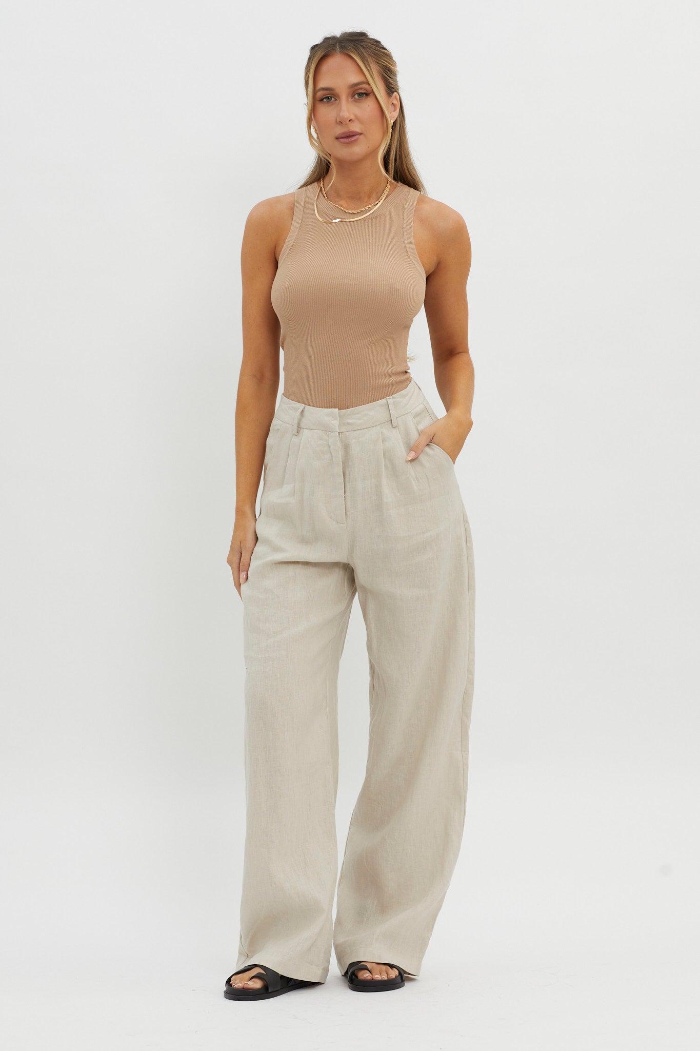 Level Up Ribbed Top Beige by Selfie Leslie