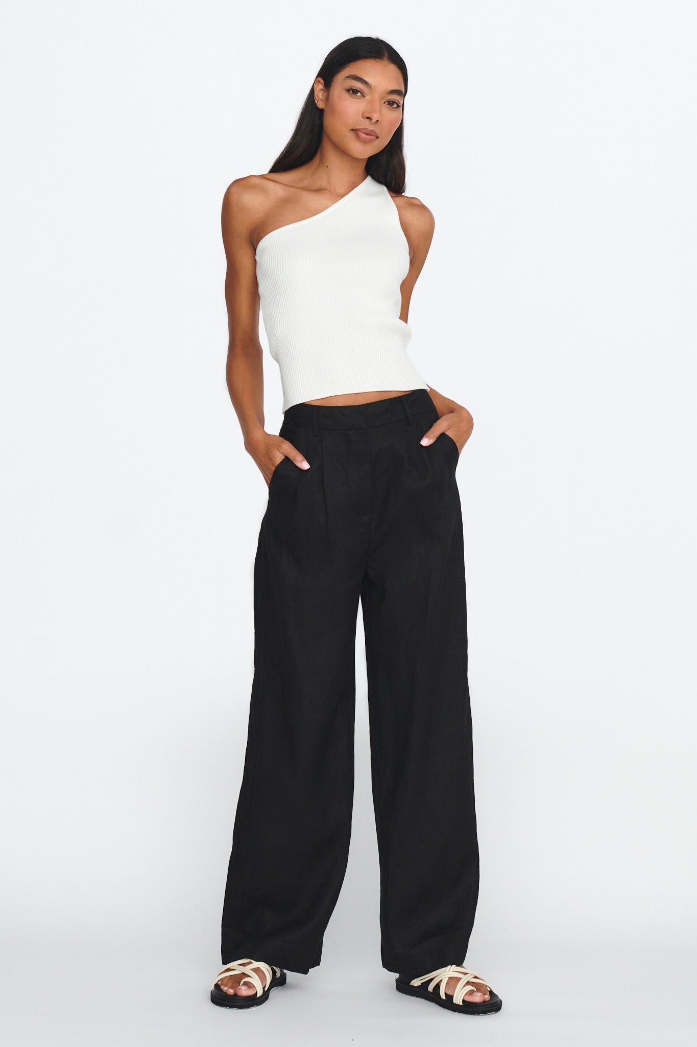 Channy One-Shoulder Ribbed Top White by Selfie Leslie