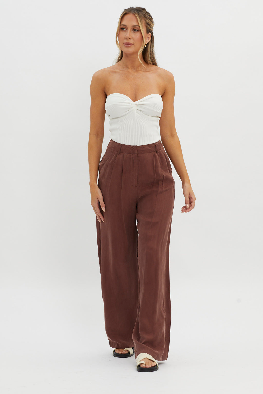 Dodie Straight Leg Trouser Pants Choco by Selfie Leslie