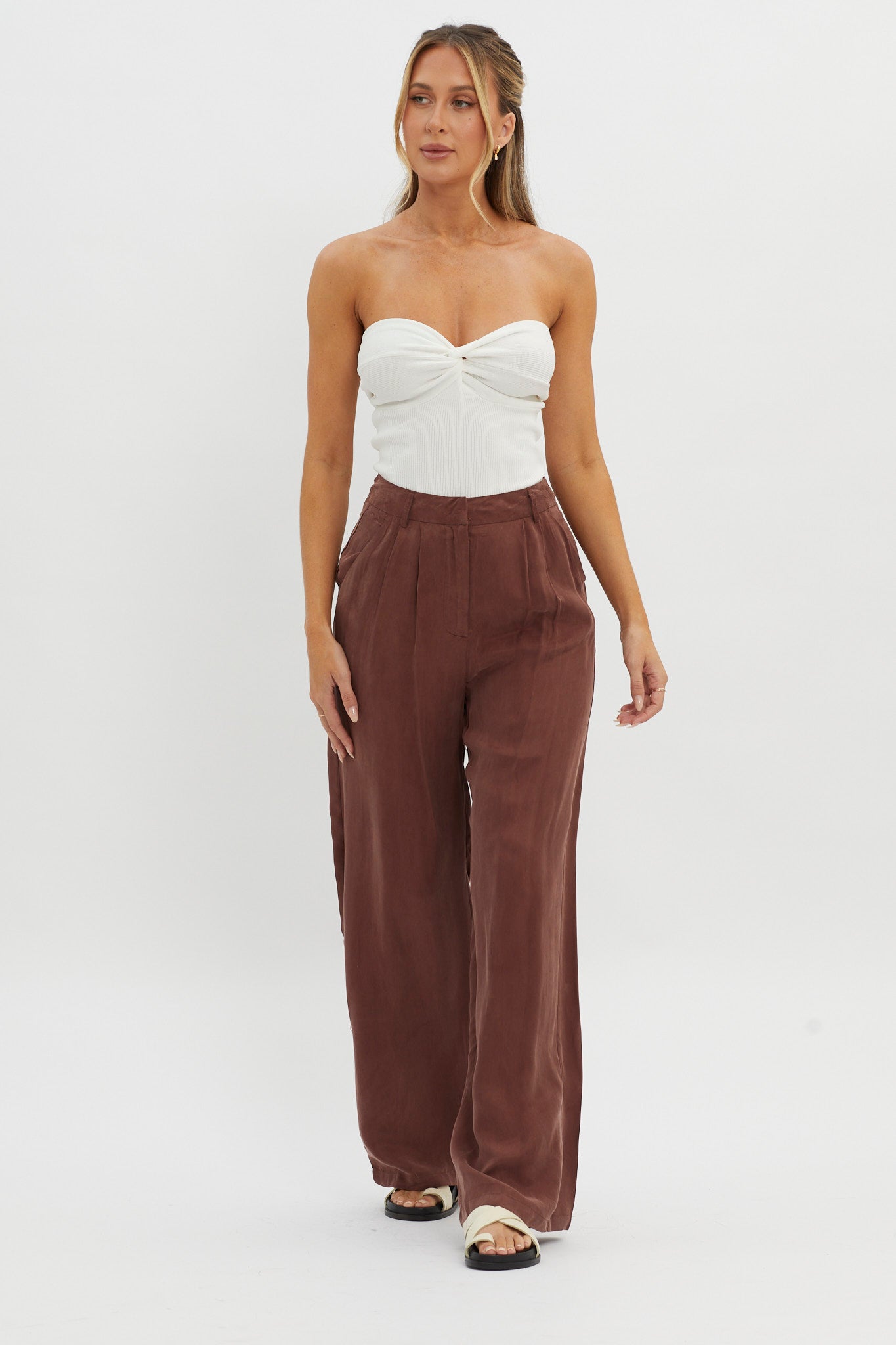Dodie Straight Leg Trouser Pants Choco by Selfie Leslie