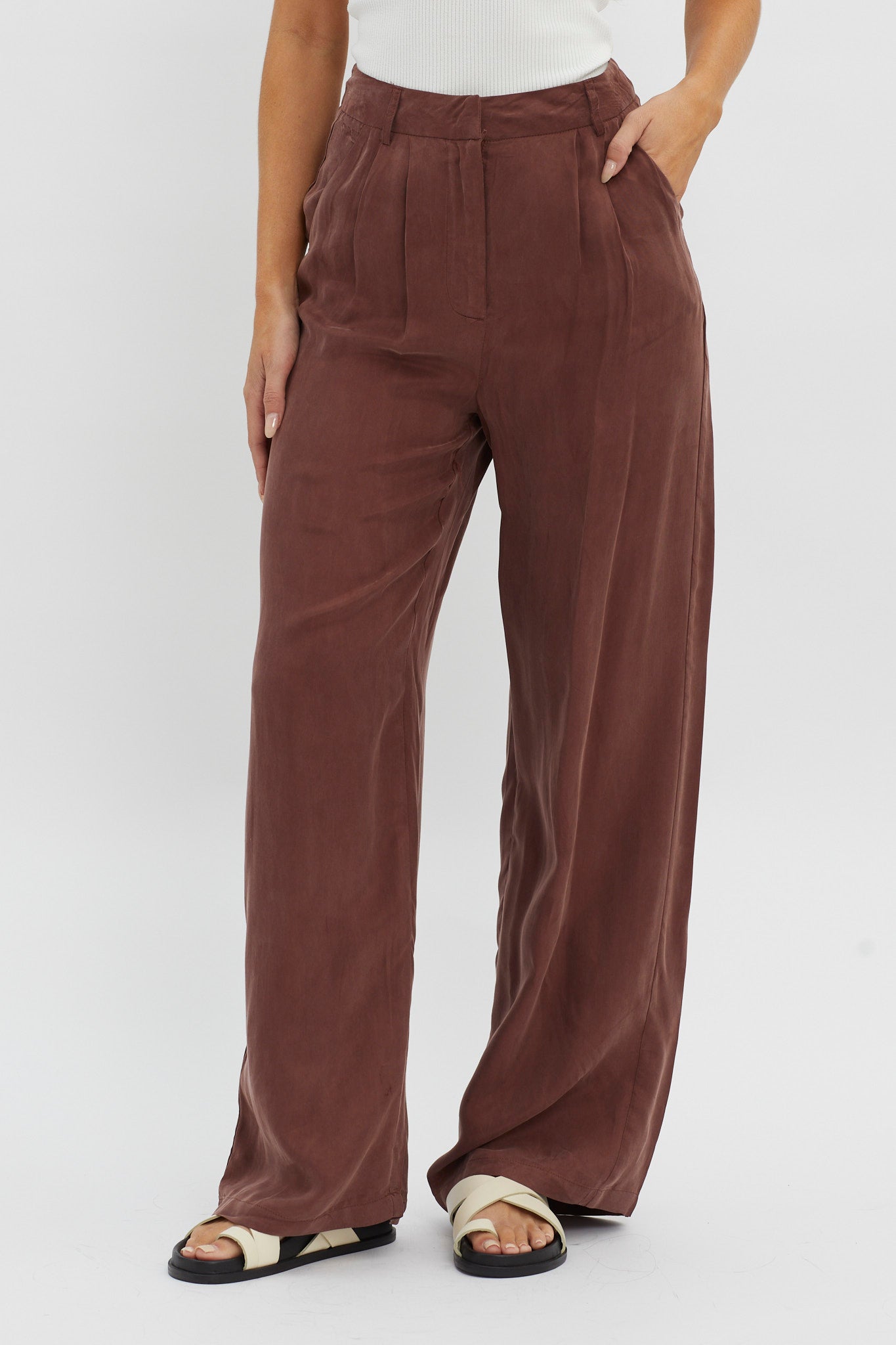 Dodie Straight Leg Trouser Pants Choco by Selfie Leslie