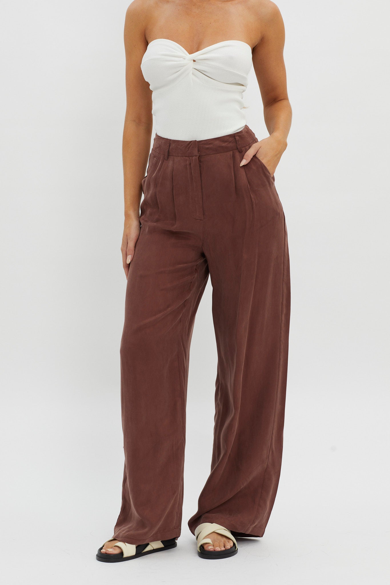 Dodie Straight Leg Trouser Pants Choco by Selfie Leslie