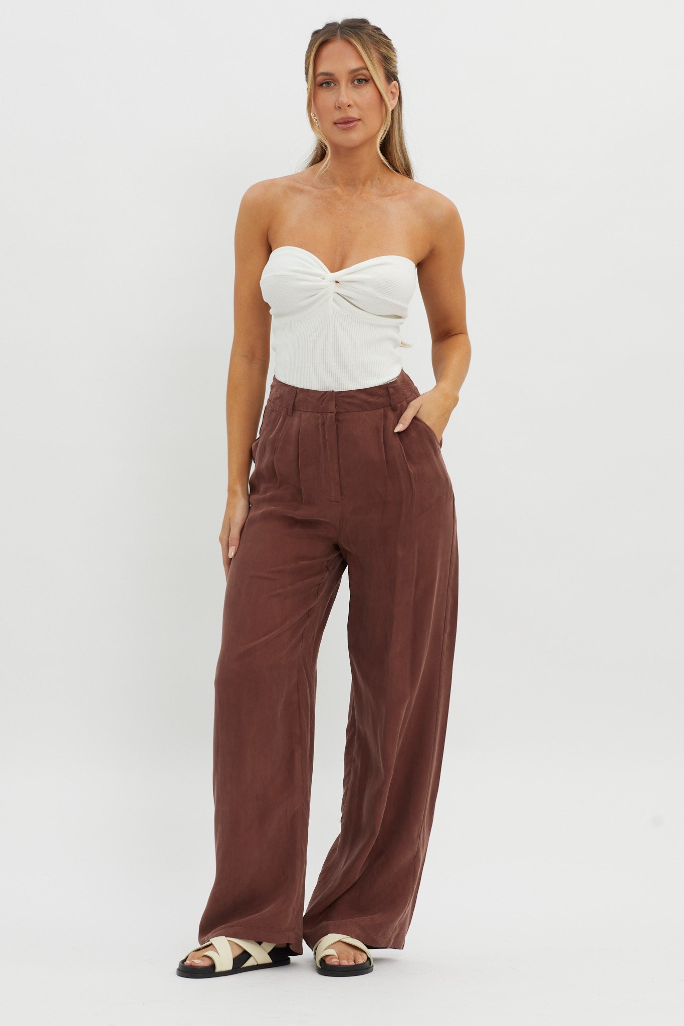 Dodie Straight Leg Trouser Pants Choco by Selfie Leslie