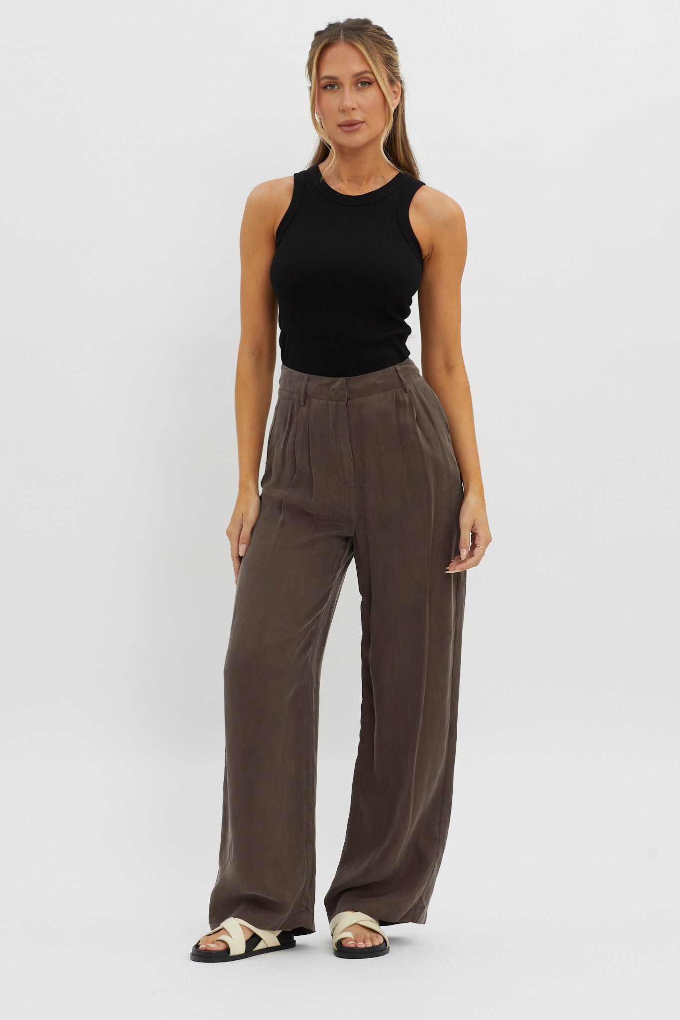 Dodie Straight Leg Trouser Pants Warm Grey by Selfie Leslie