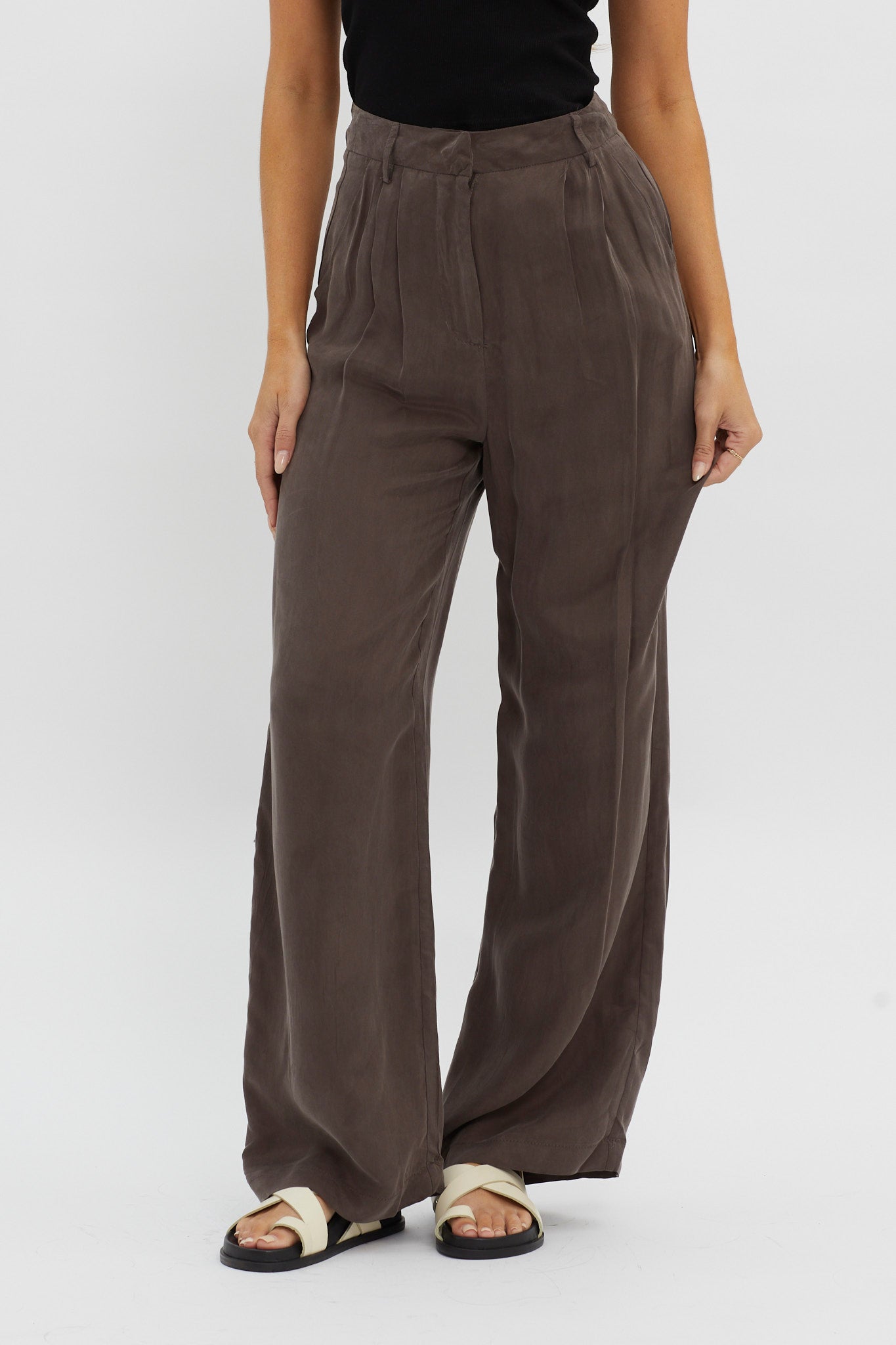 Dodie Straight Leg Trouser Pants Warm Grey by Selfie Leslie
