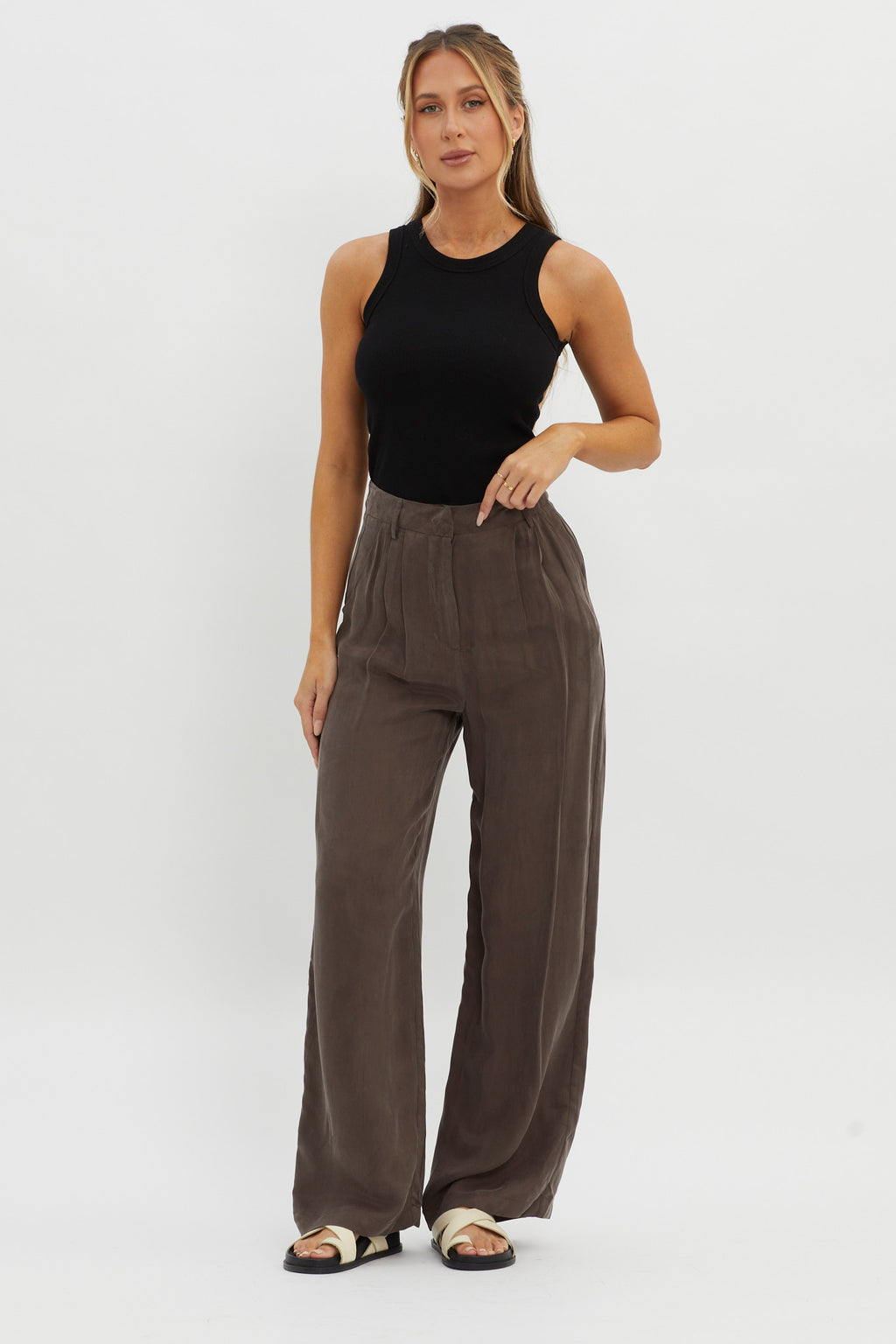 Dodie Straight Leg Trouser Pants Warm Grey by Selfie Leslie