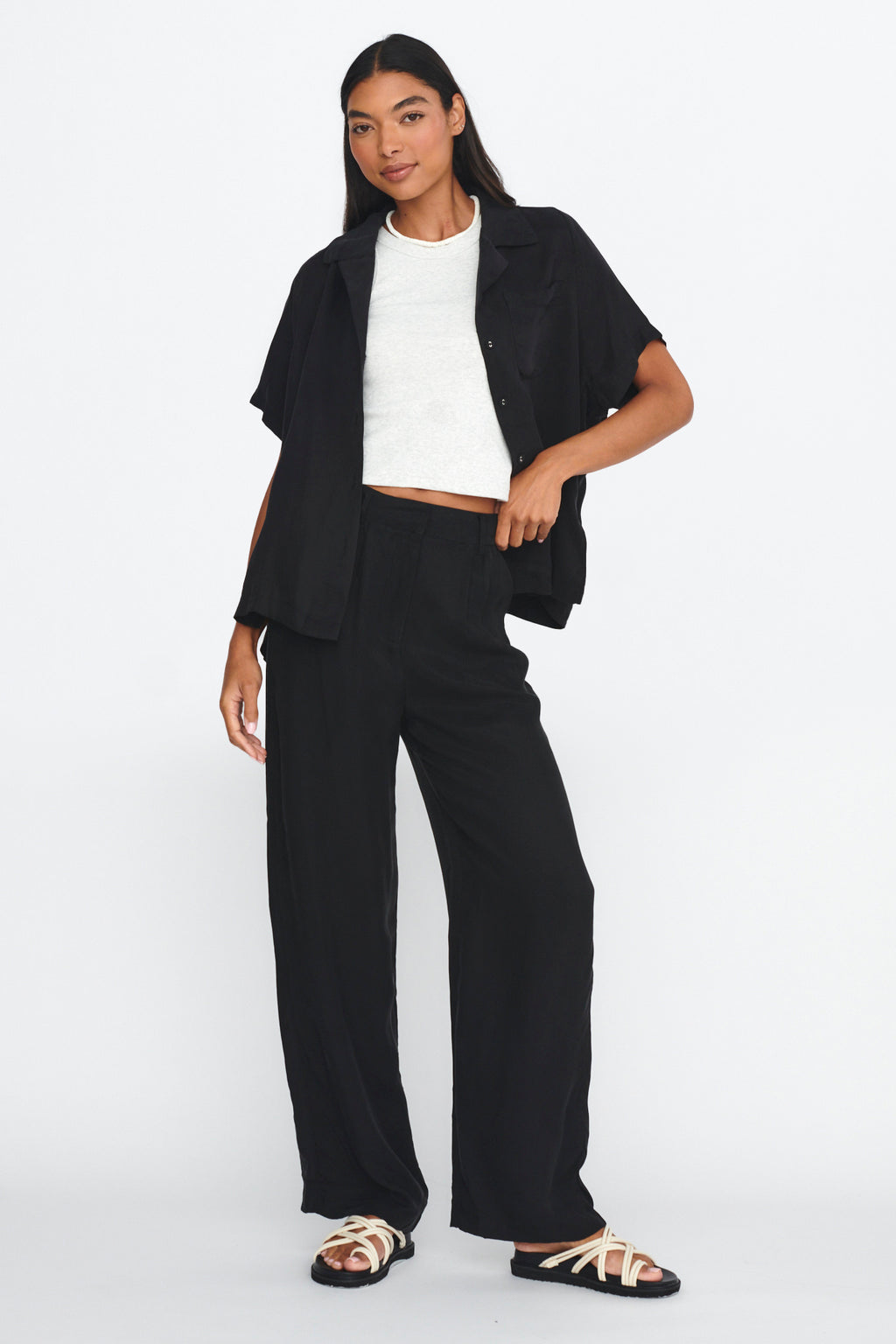 Dodie Straight Leg Trouser Pants Black by Selfie Leslie
