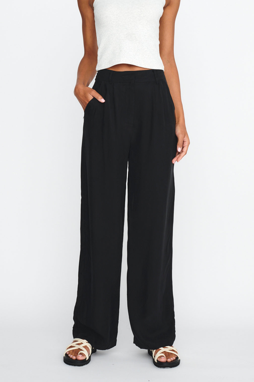 Dodie Straight Leg Trouser Pants Black by Selfie Leslie