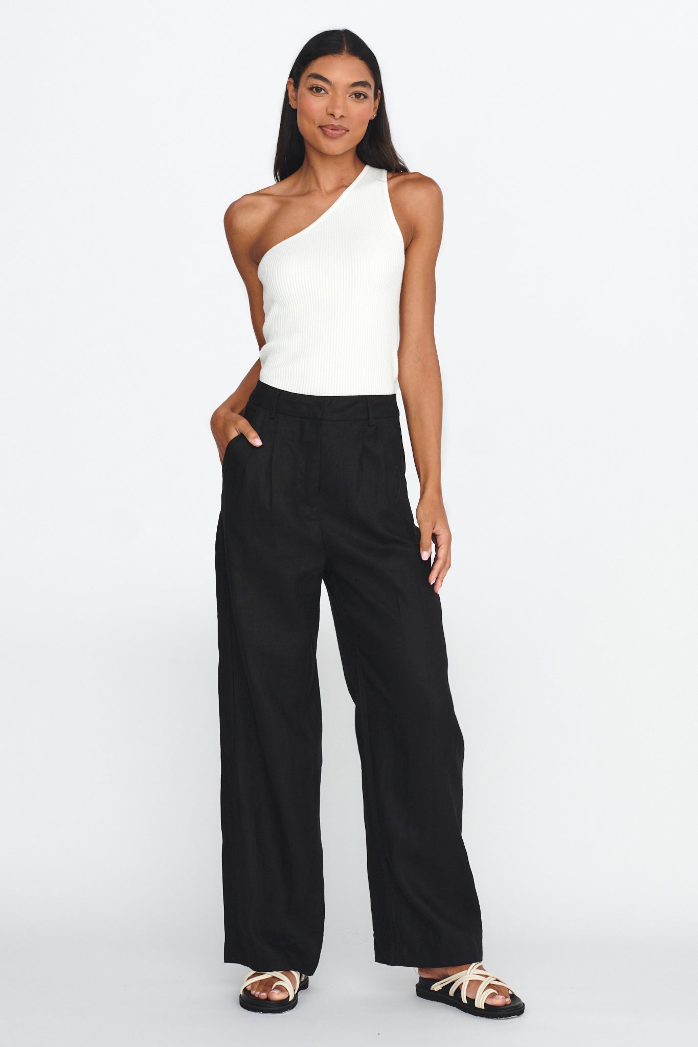 Dodie Straight Leg Trouser Pants Linen Black by Selfie Leslie