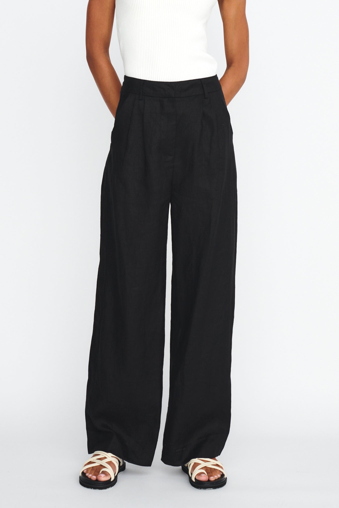 Dodie Straight Leg Trouser Pants Linen Black by Selfie Leslie