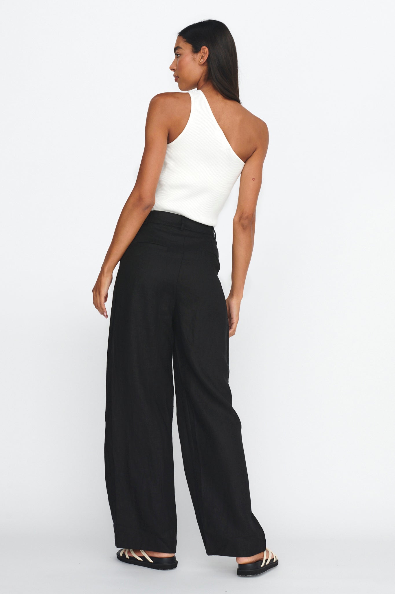 Dodie Straight Leg Trouser Pants Linen Black by Selfie Leslie