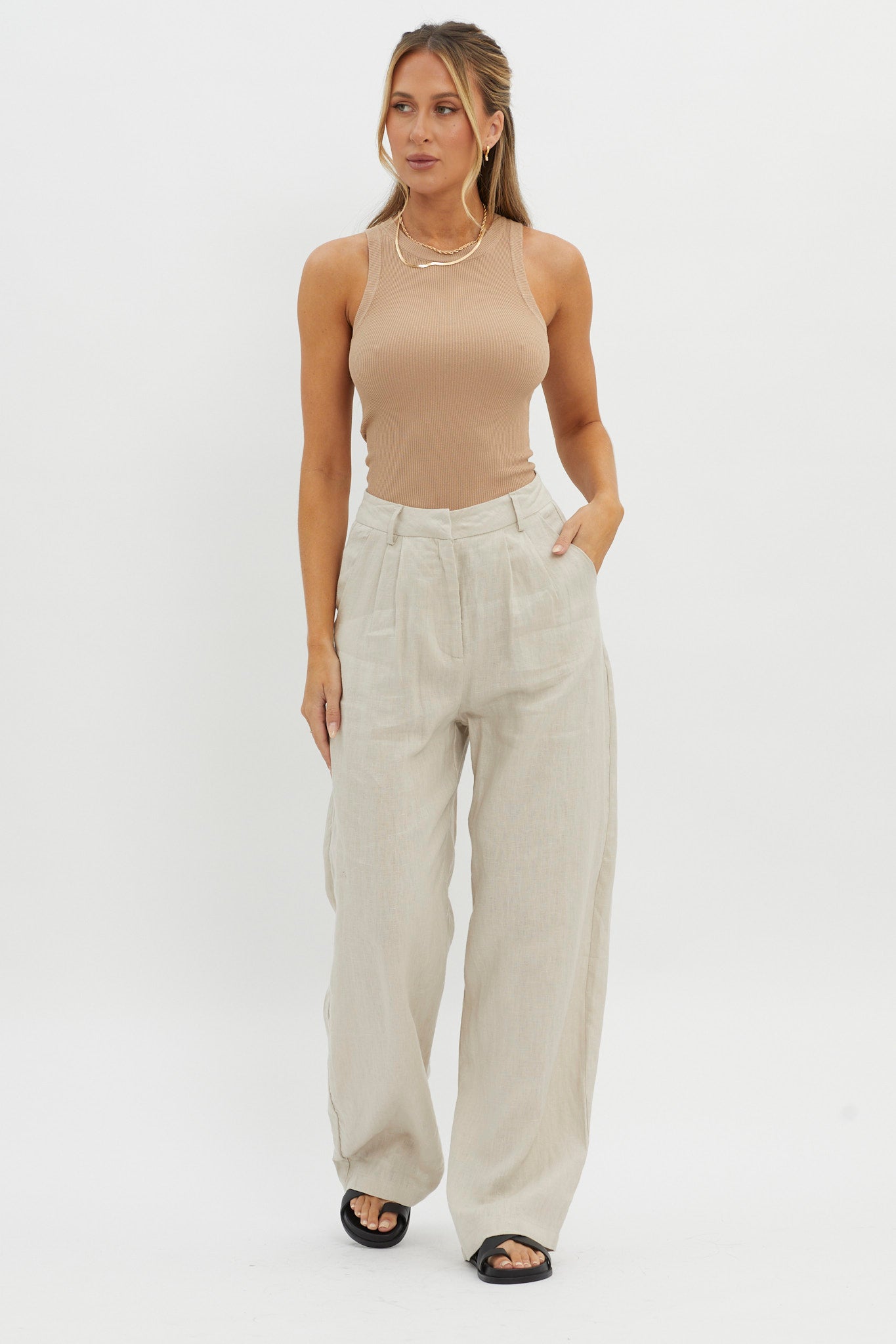 Dodie Straight Leg Trouser Pants Linen Oat by Selfie Leslie