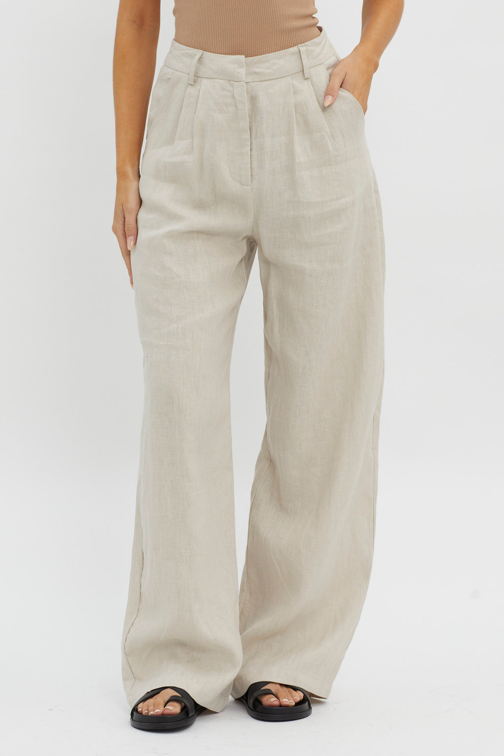 Dodie Straight Leg Trouser Pants Linen Oat by Selfie Leslie