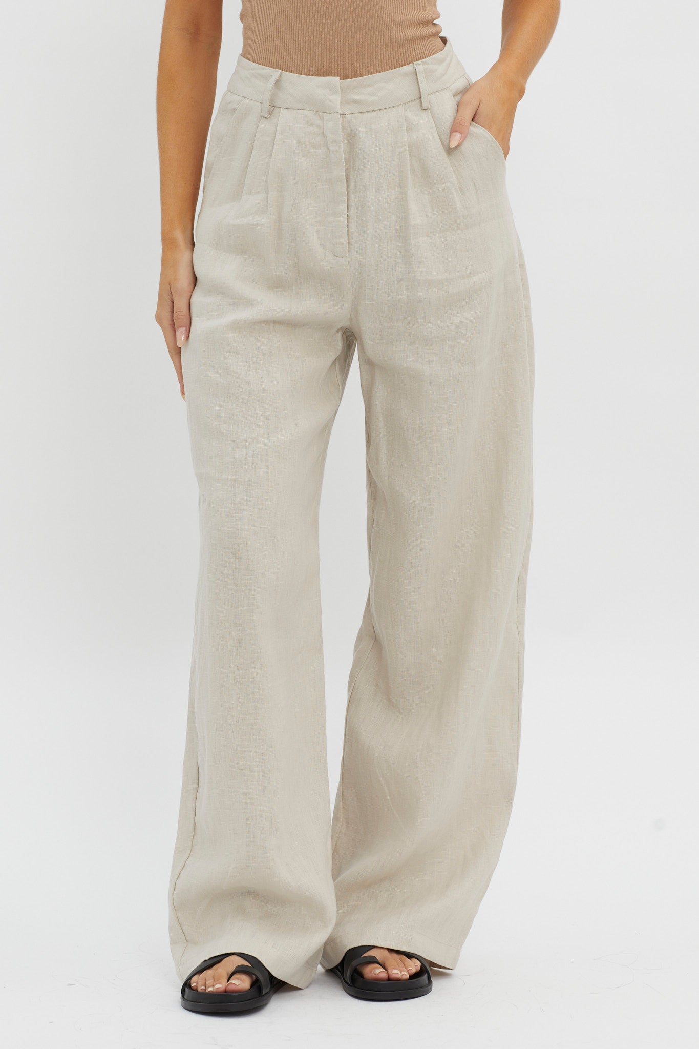 Dodie Straight Leg Trouser Pants Linen Oat by Selfie Leslie
