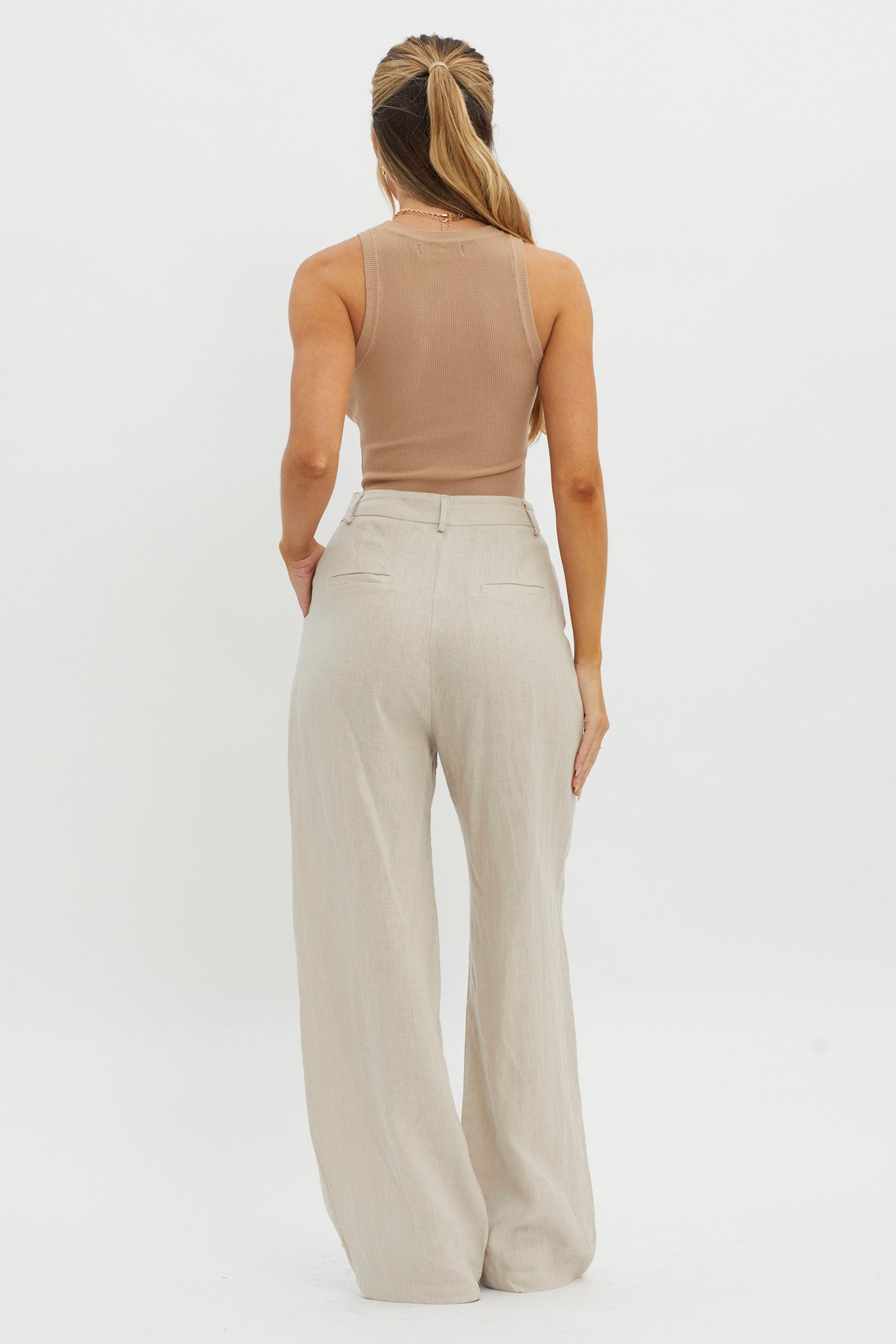 Dodie Straight Leg Trouser Pants Linen Oat by Selfie Leslie