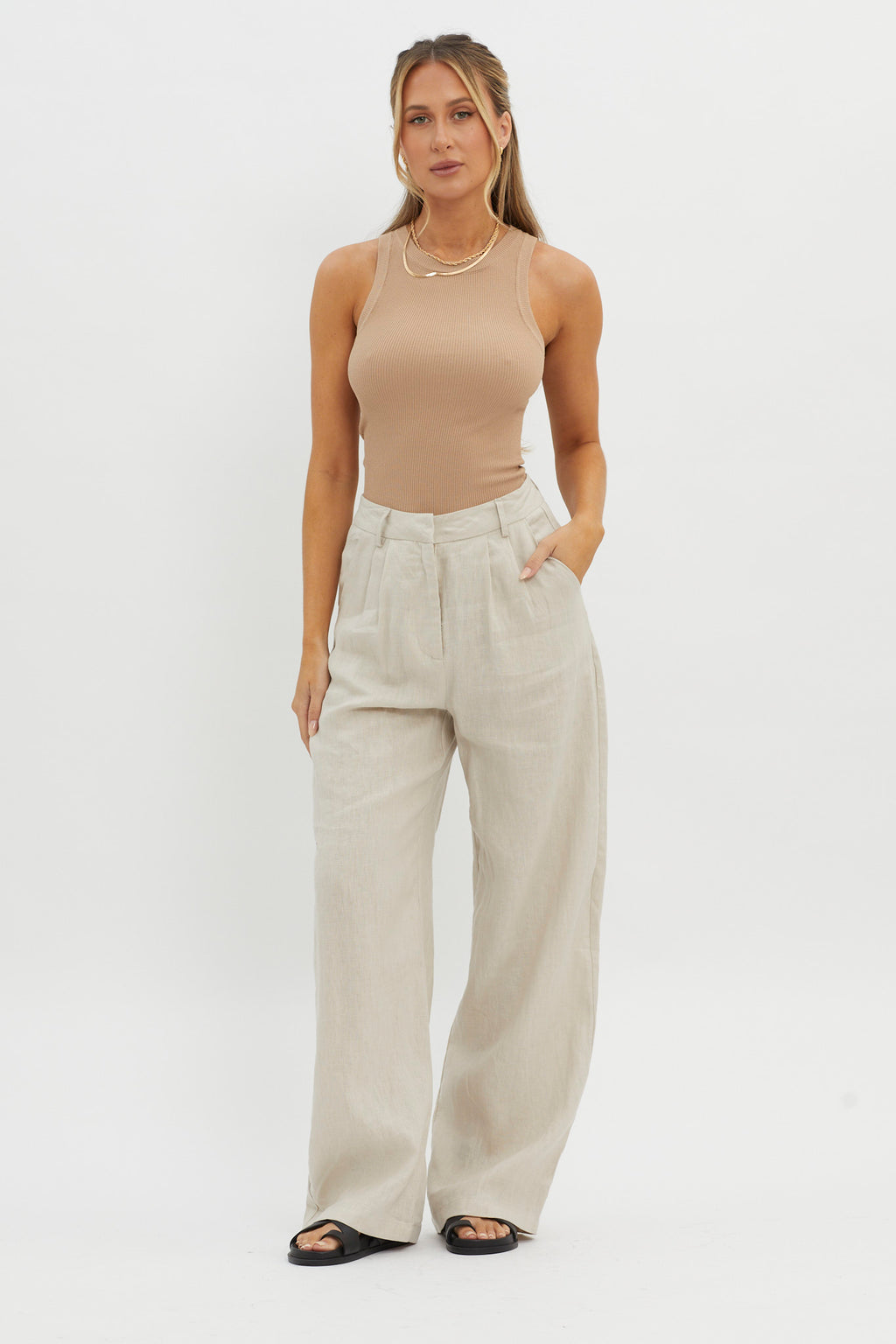 Dodie Straight Leg Trouser Pants Linen Oat by Selfie Leslie