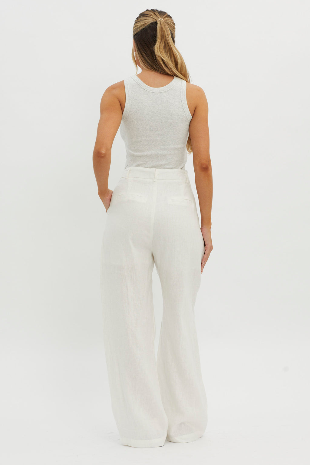 Dodie Straight Leg Trouser Pants Linen White by Selfie Leslie