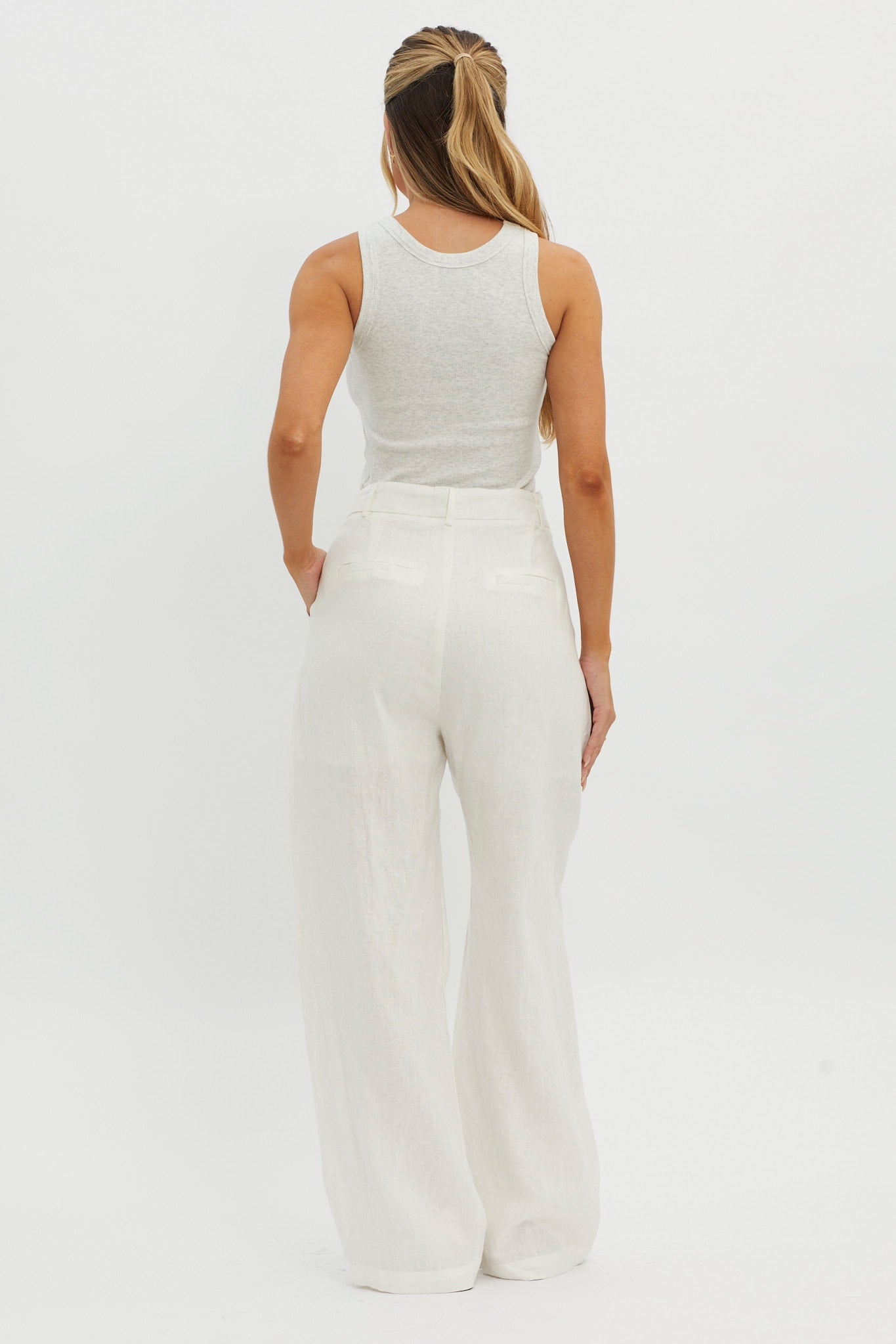 Dodie Straight Leg Trouser Pants Linen White by Selfie Leslie
