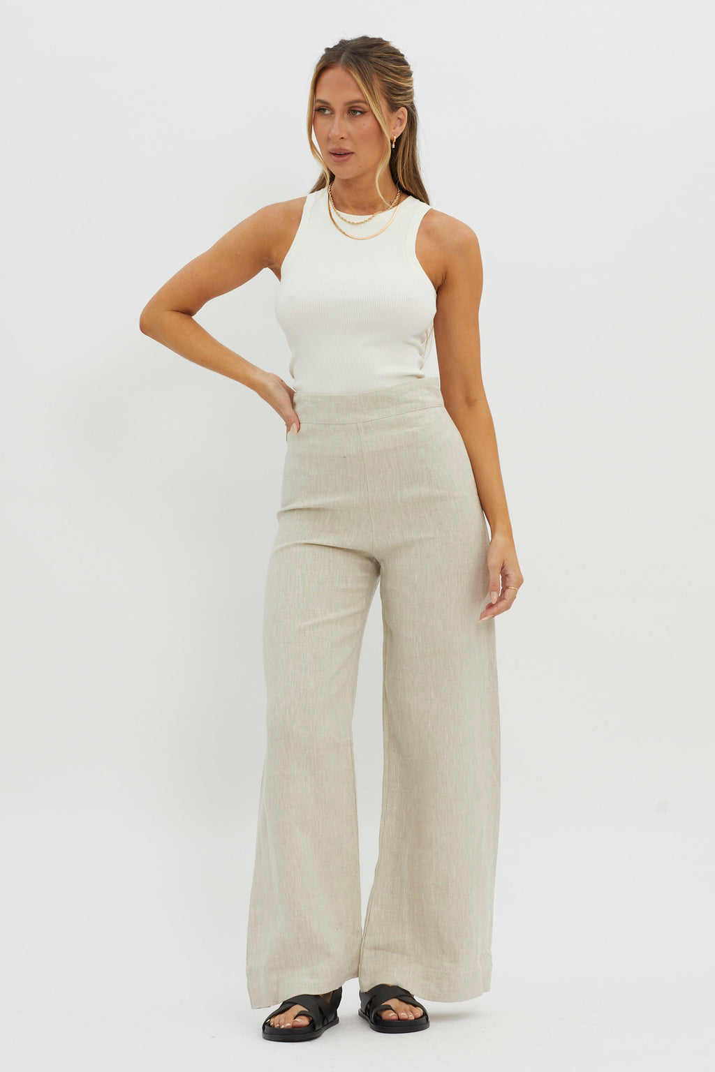 Wanda Wide Leg Pants Oat by Selfie Leslie