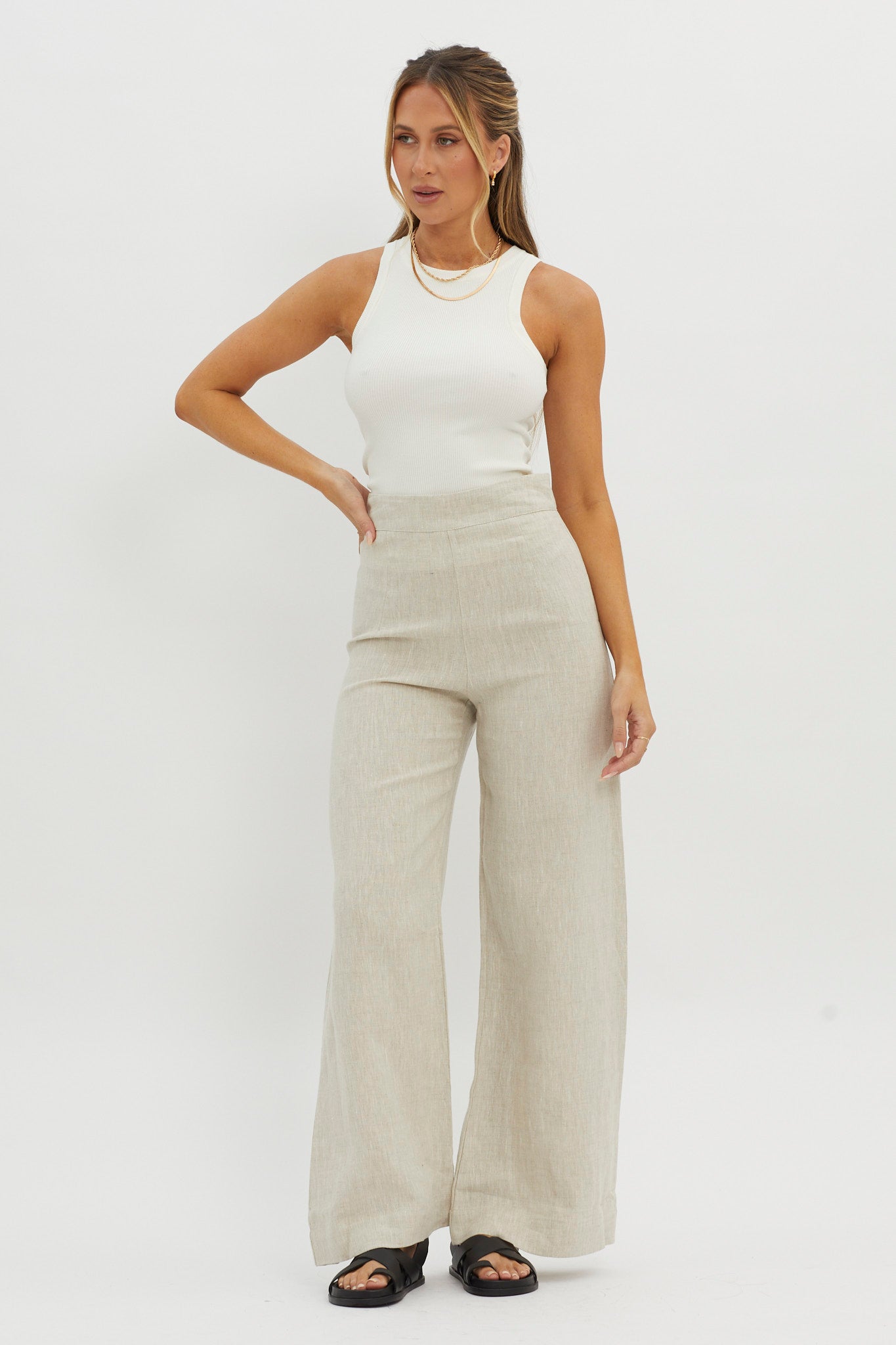 Wanda Wide Leg Pants Oat by Selfie Leslie