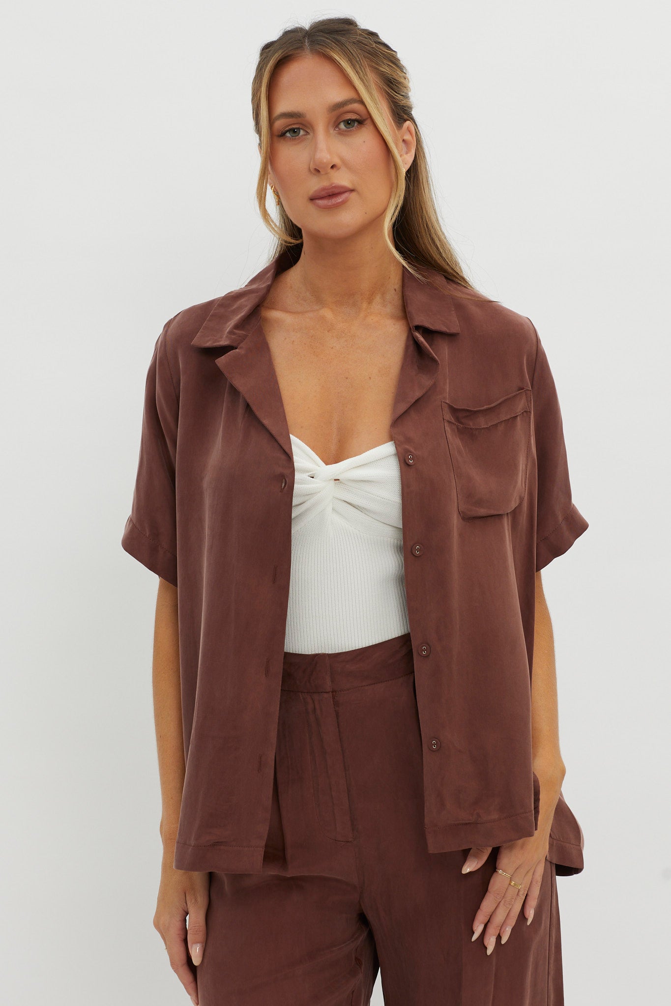 Tessa Button-Up Shirt Choco by Selfie Leslie