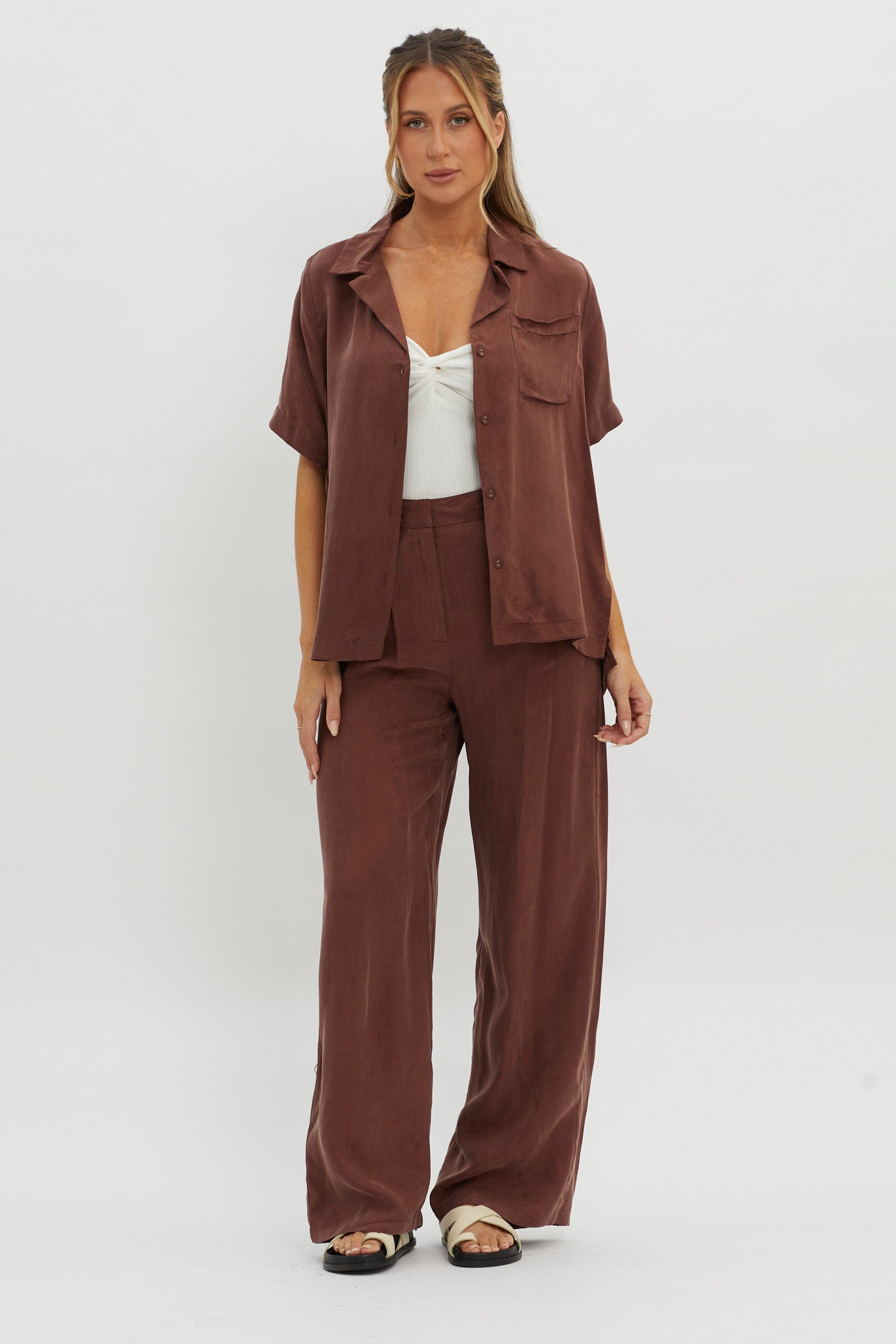 Tessa Button-Up Shirt Choco by Selfie Leslie