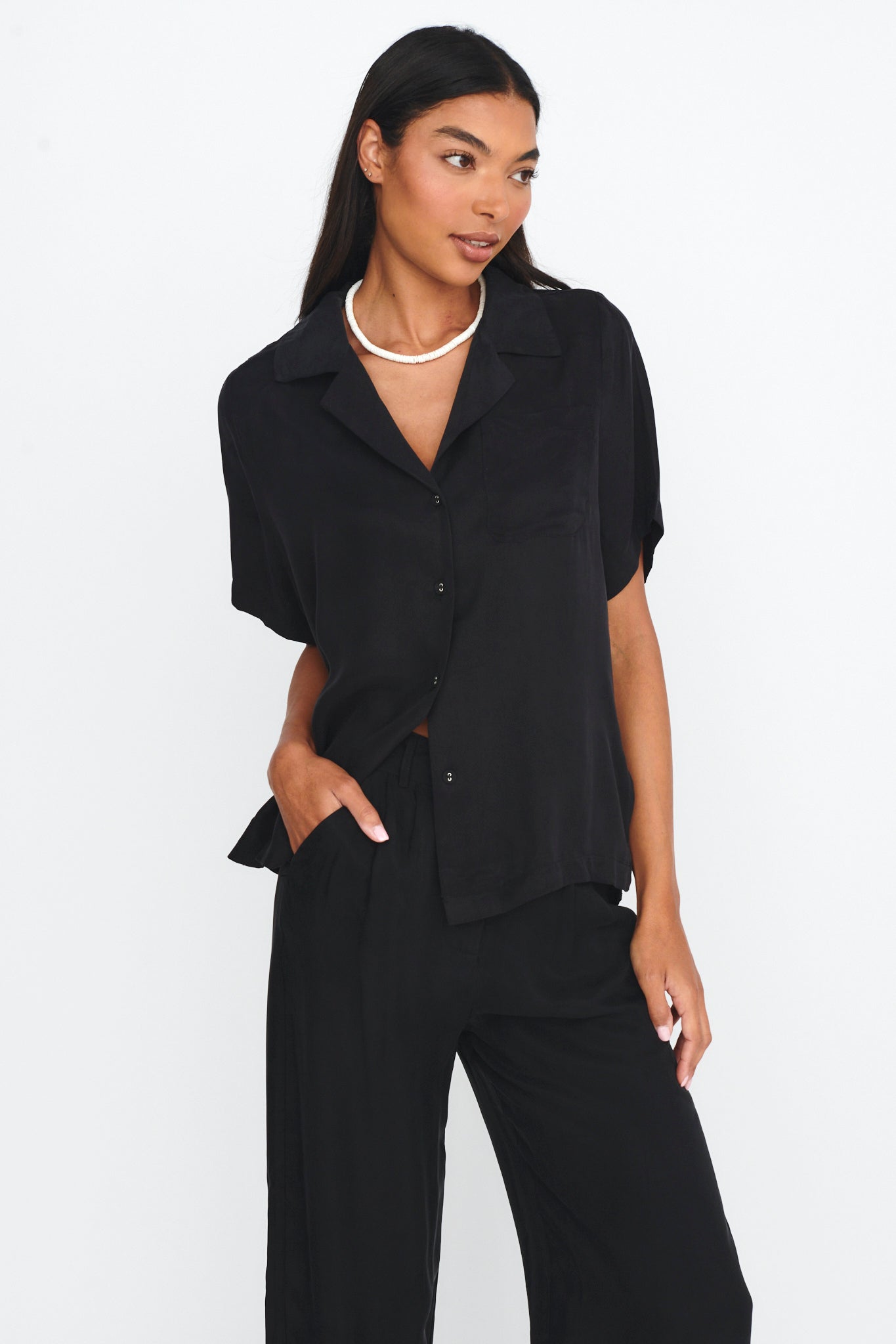 Tessa Button-Up Shirt Black by Selfie Leslie