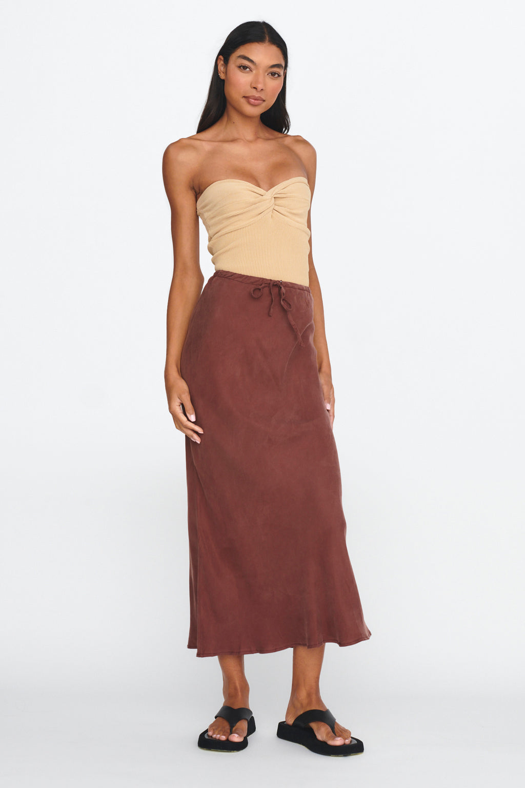 Merisa Drawstring Midi Skirt Choco by Selfie Leslie