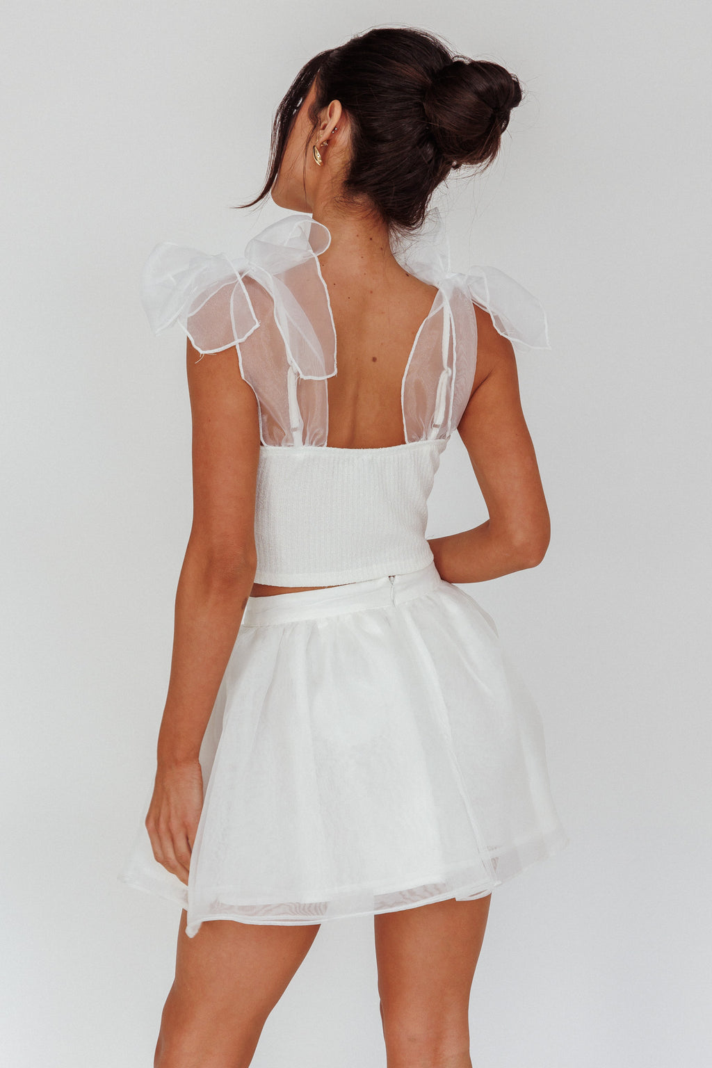 High Class Bow Shoulder Crop Top White by Selfie Leslie