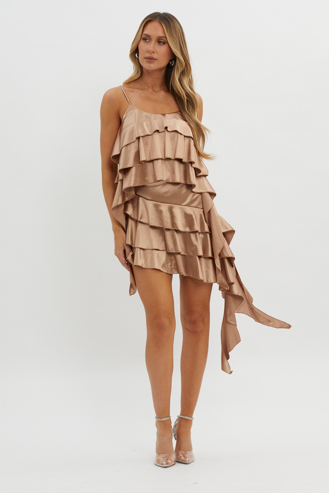 Class Act Layered Ruffle Cami Top Taupe by Selfie Leslie