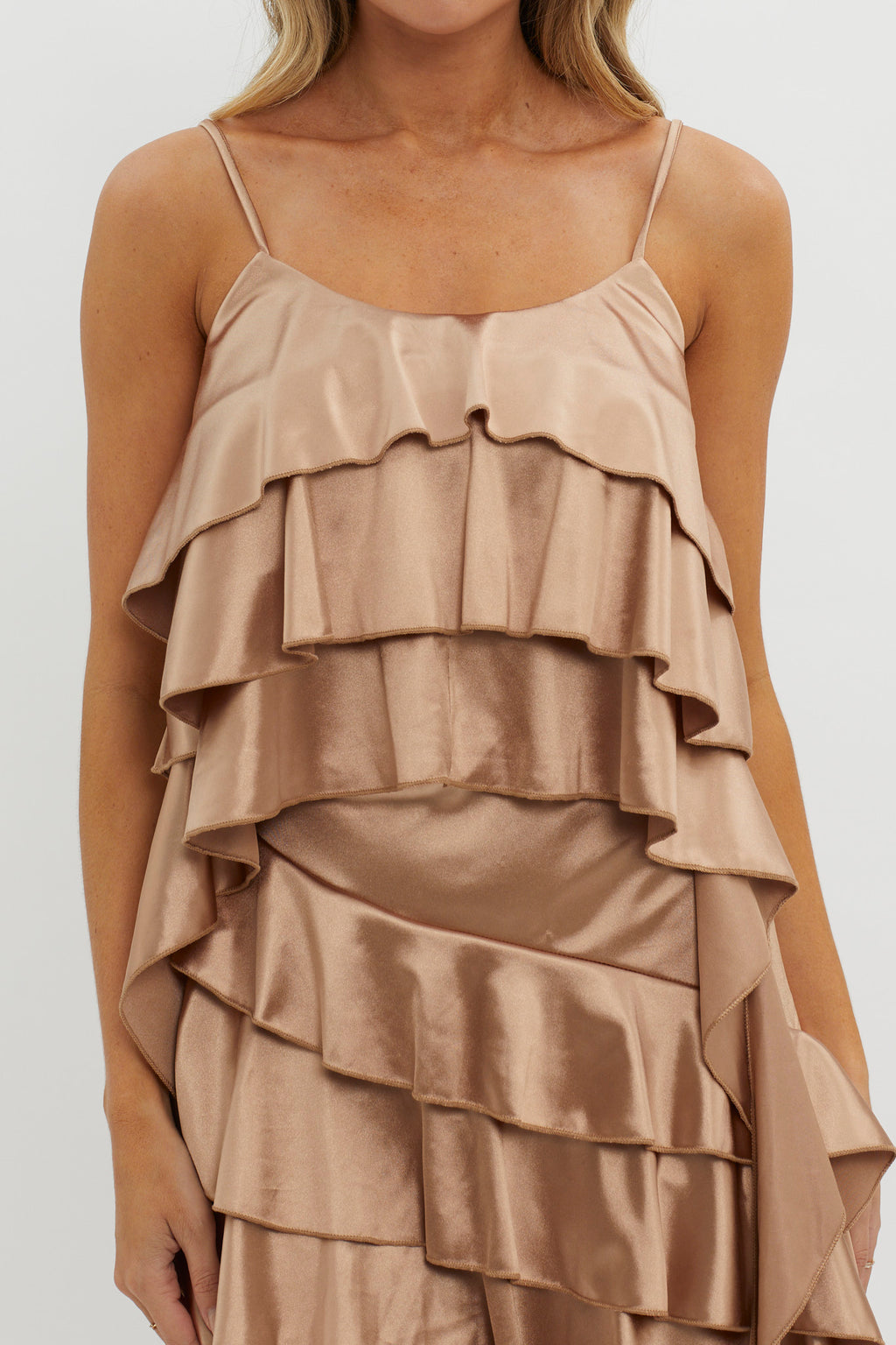 Class Act Layered Ruffle Cami Top Taupe by Selfie Leslie