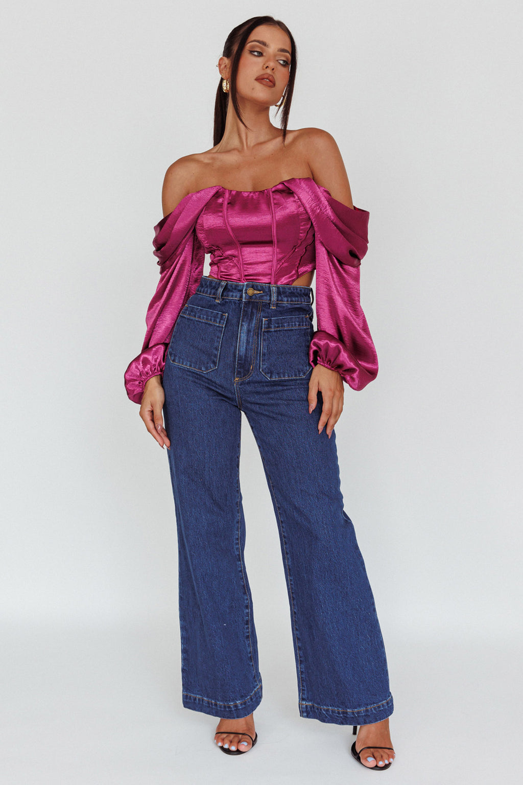 Elouise Off-Shoulder Long Sleeve Top Berry by Selfie Leslie