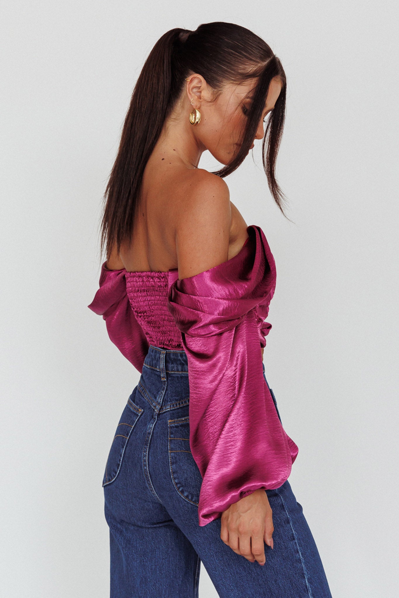 Elouise Off-Shoulder Long Sleeve Top Berry by Selfie Leslie