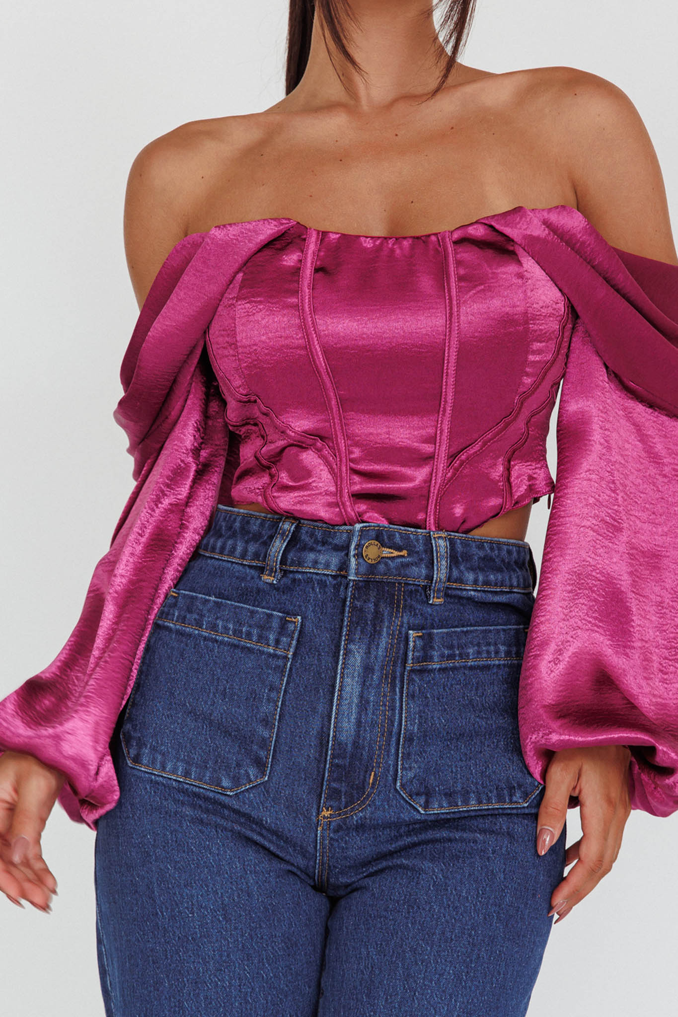 Elouise Off-Shoulder Long Sleeve Top Berry by Selfie Leslie