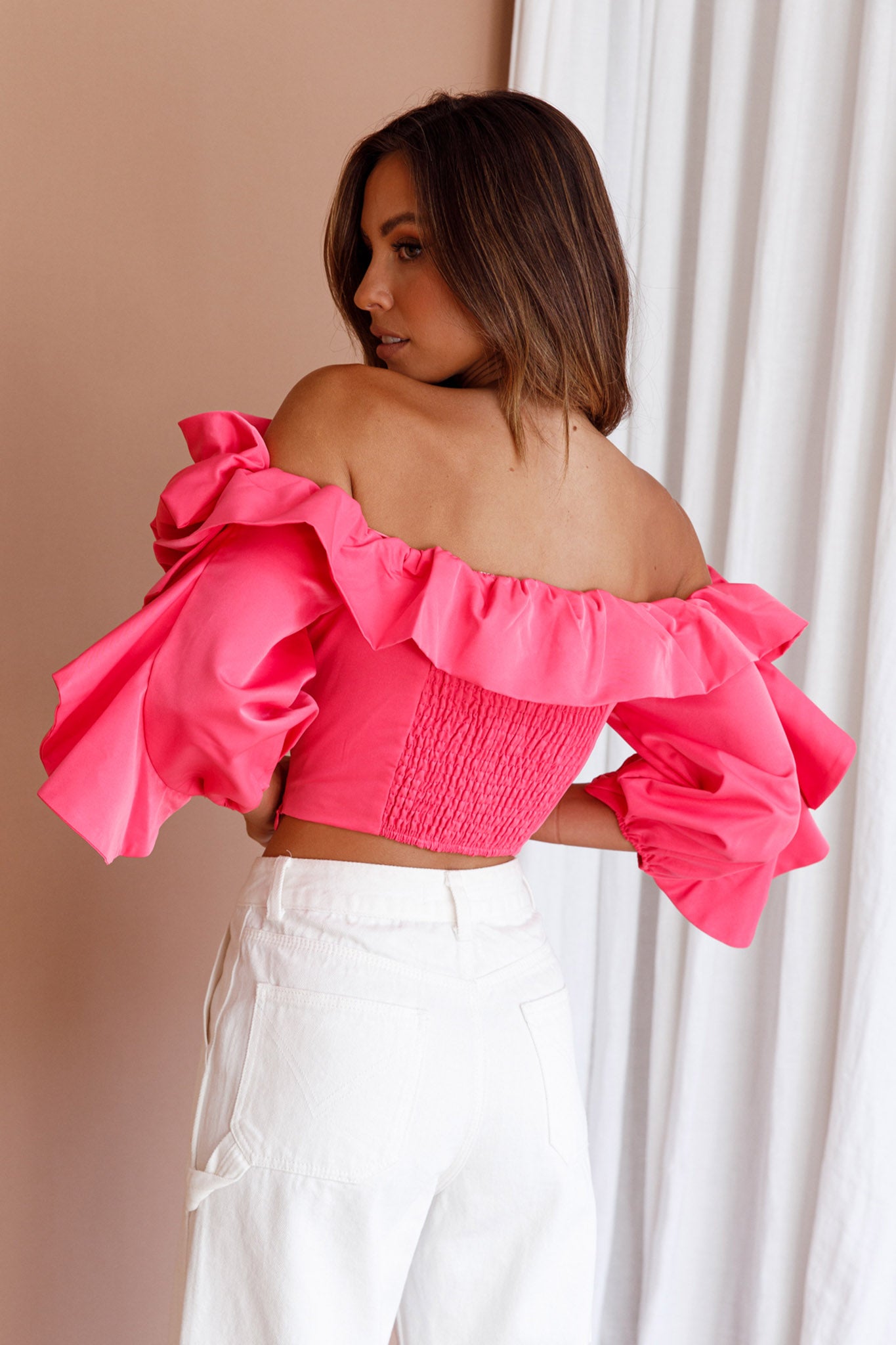 Midnight Mirage Puff Ruffle Crop Top Doll Pink by Selfie Leslie