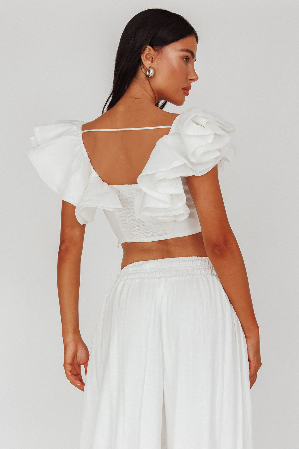Zali Ruffle Sleeve Crop Top White by Selfie Leslie