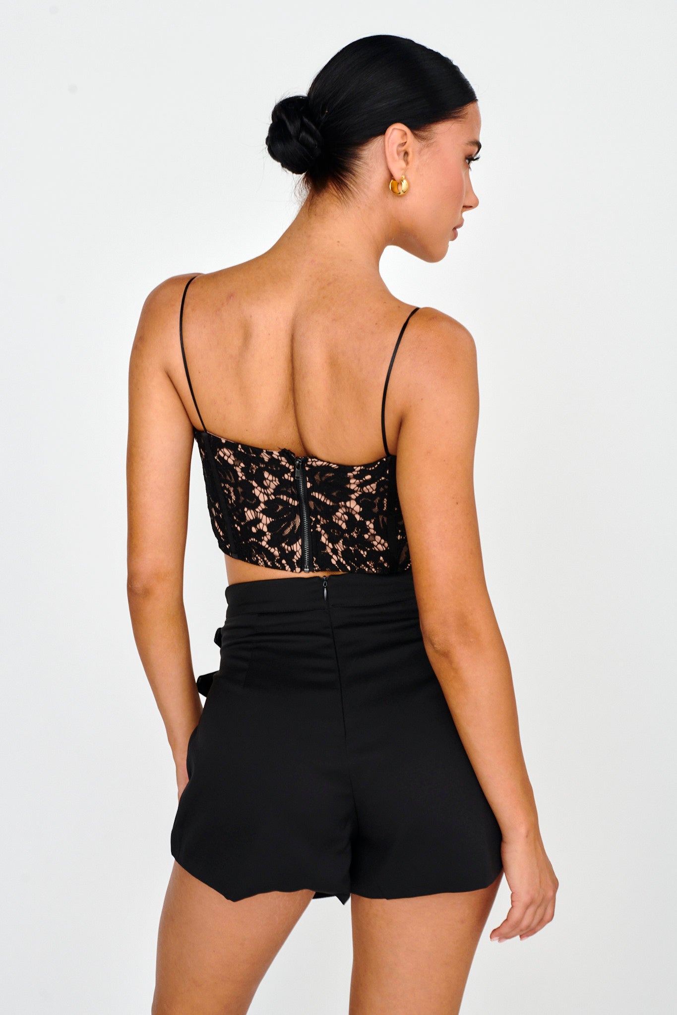 Love Wild Satin & Lace Crop Top Black by Selfie Leslie