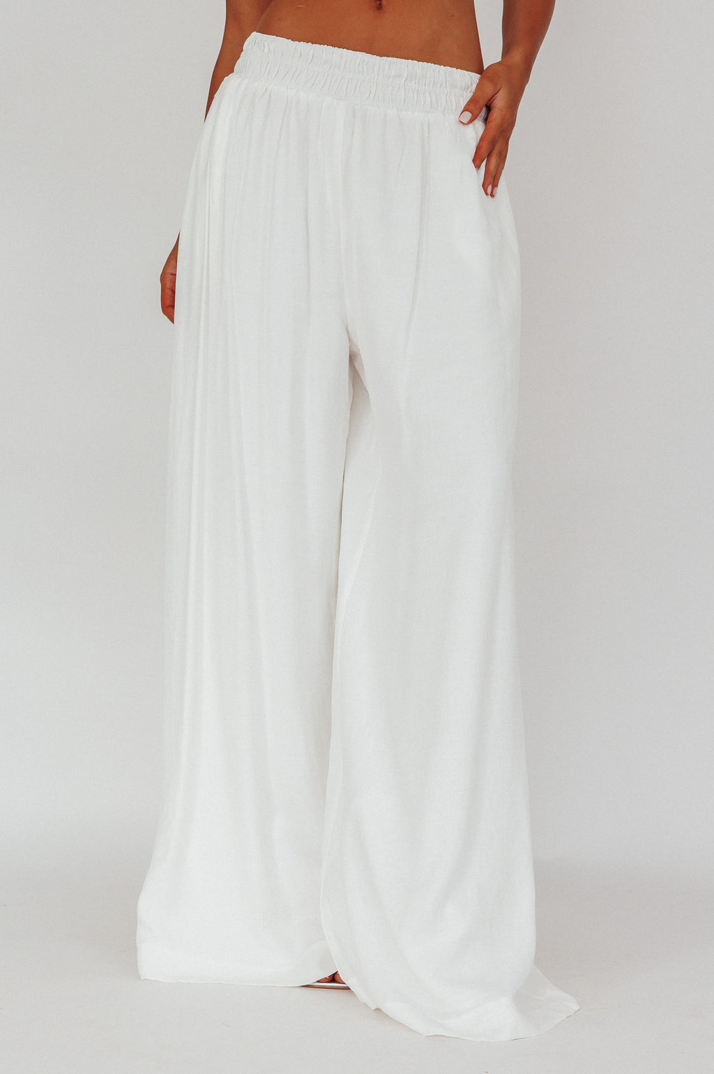 Darna Shirred Waist Wide Leg Pants Off White by Selfie Leslie