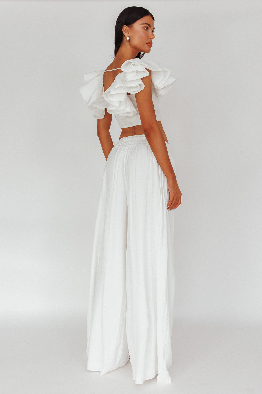 Darna Shirred Waist Wide Leg Pants Off White by Selfie Leslie