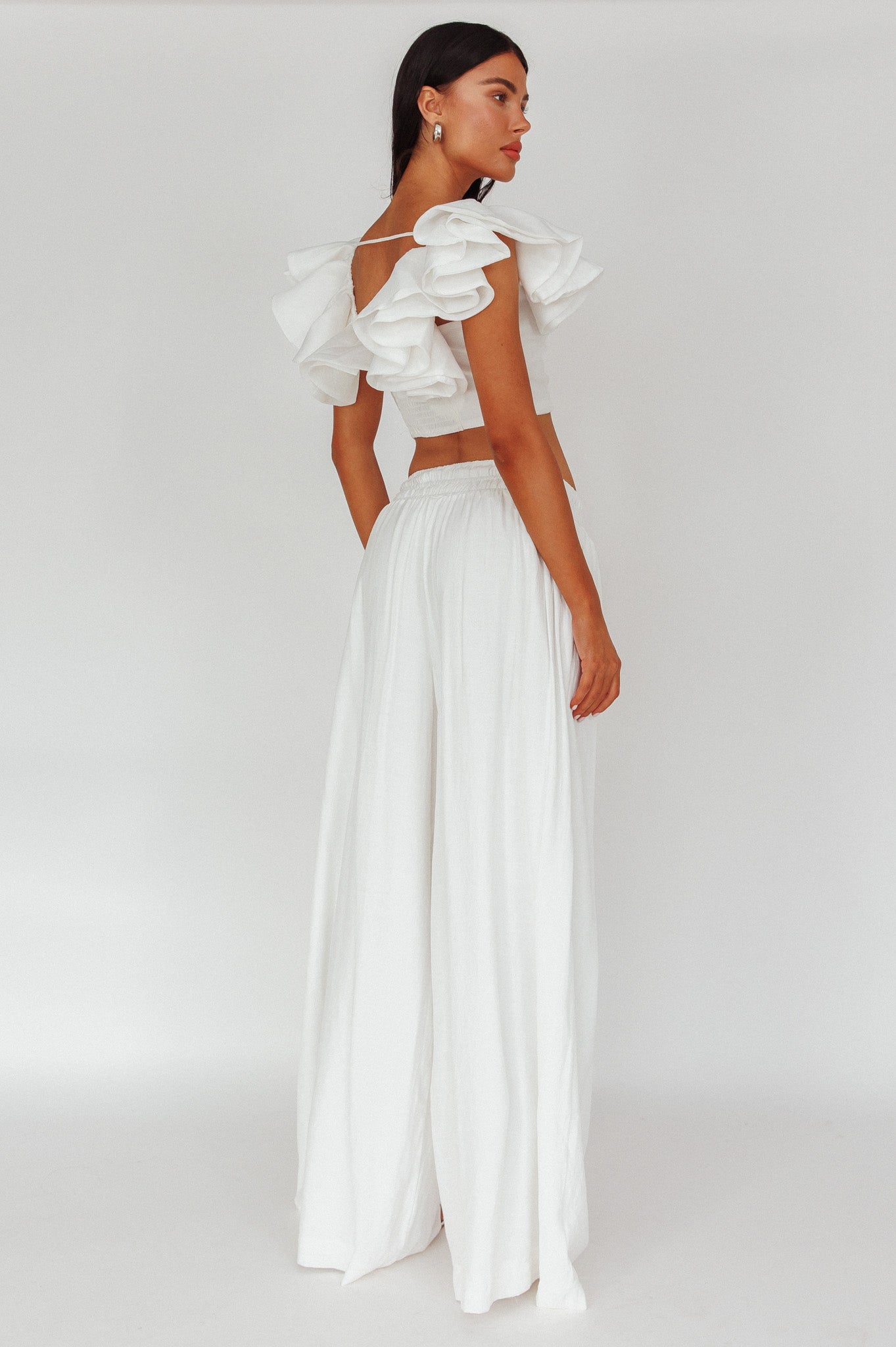 Darna Shirred Waist Wide Leg Pants Off White by Selfie Leslie