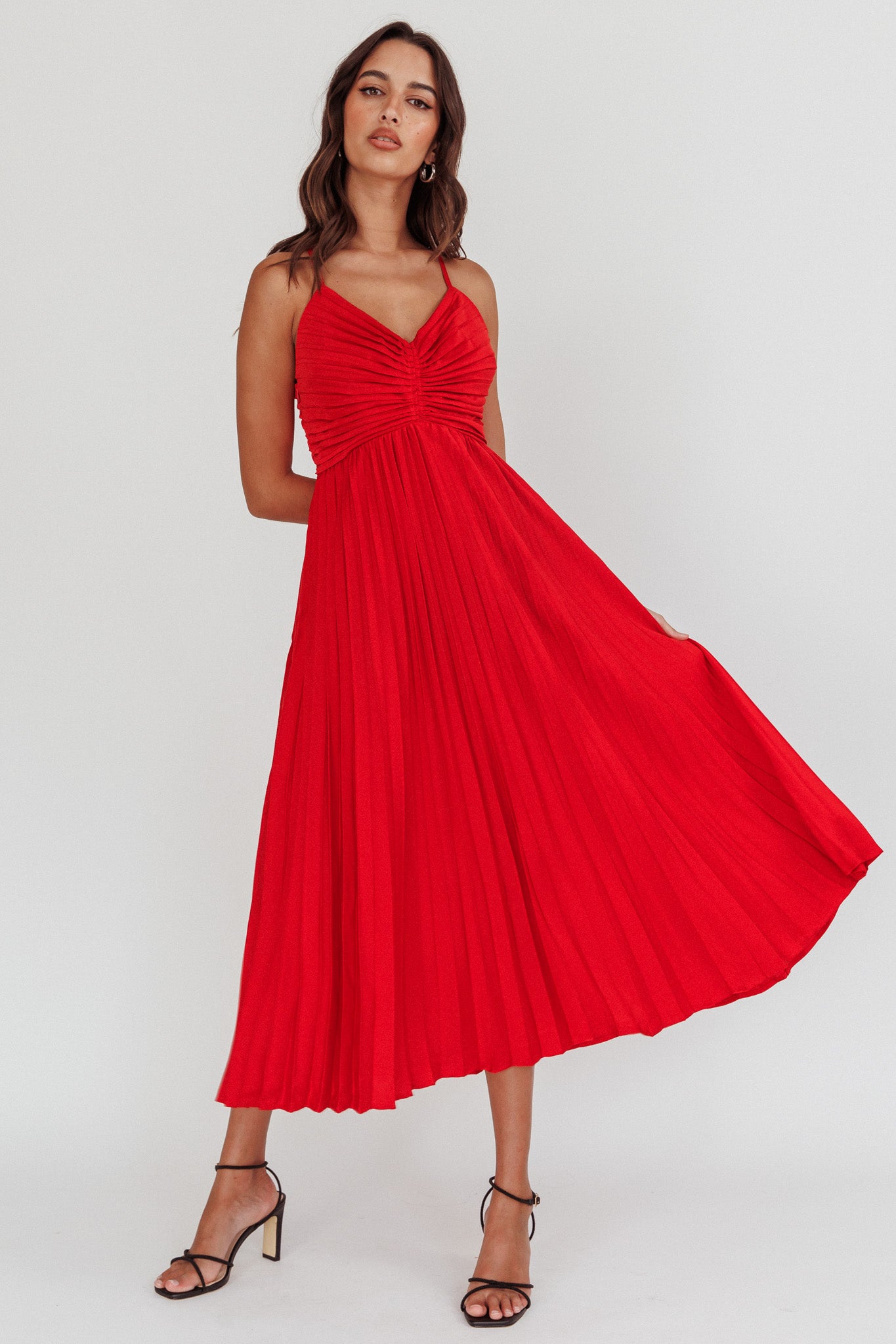 green emerald velvet dress Zora One Shoulder Pleated Midi Dress